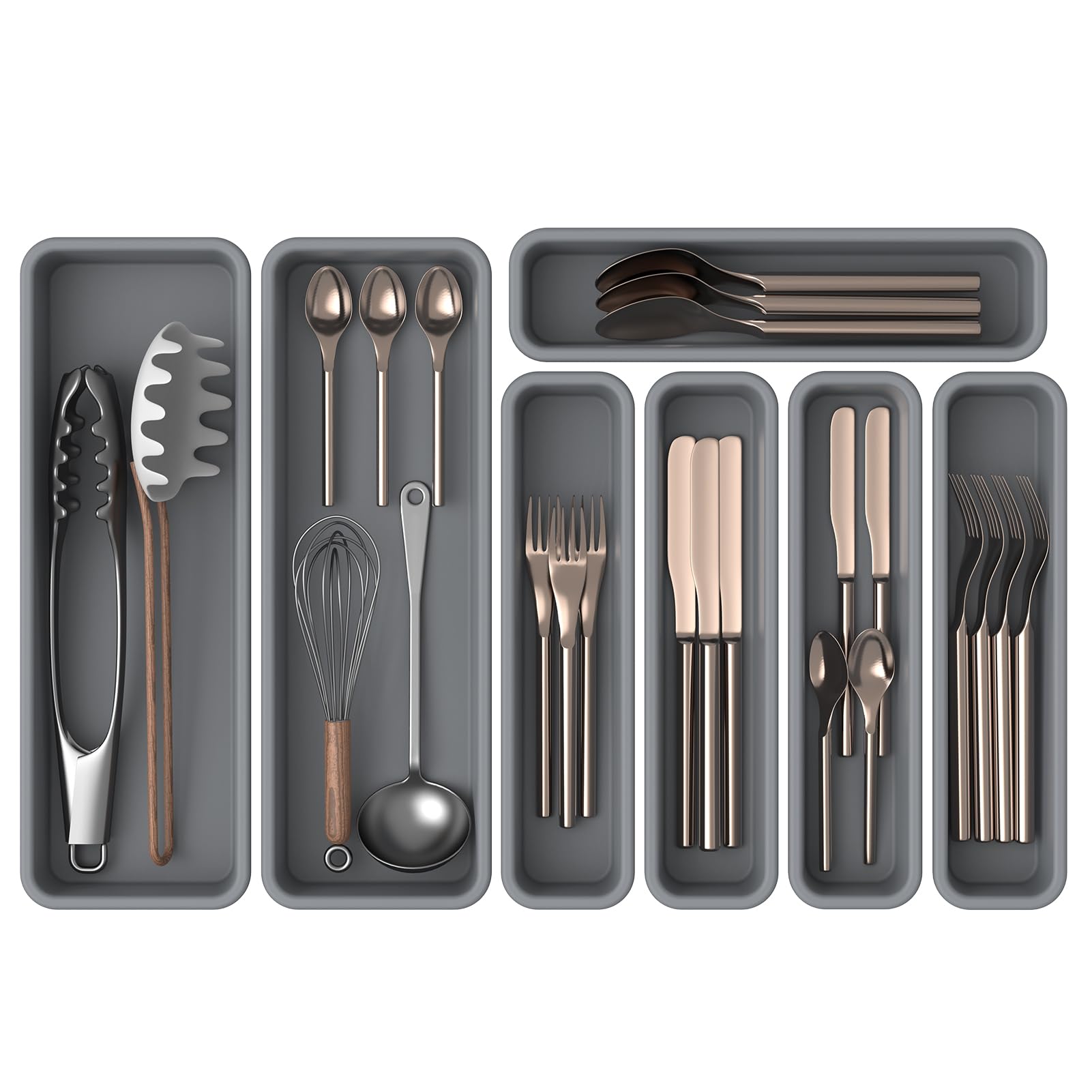 7 Pack Silicone Silverware Drawer Organizer (7 Count)