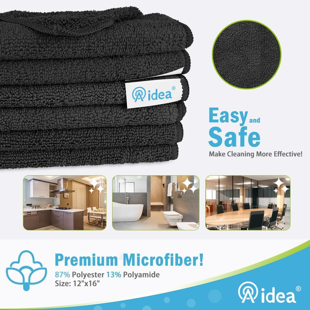 Black Microfiber Cleaning Cloth (8 Count)