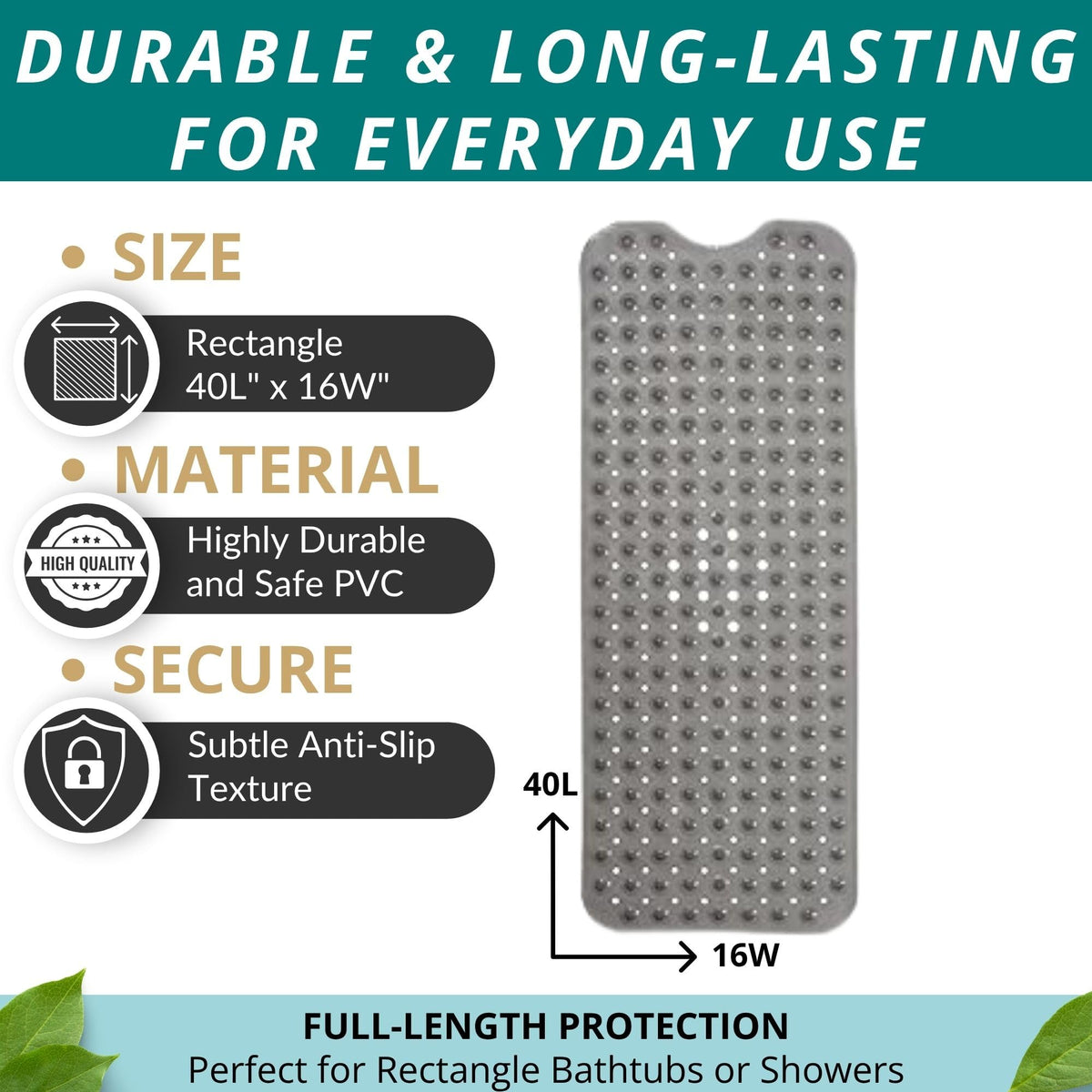 Non Slip Bath & Shower Mat 40x16 Extra Long