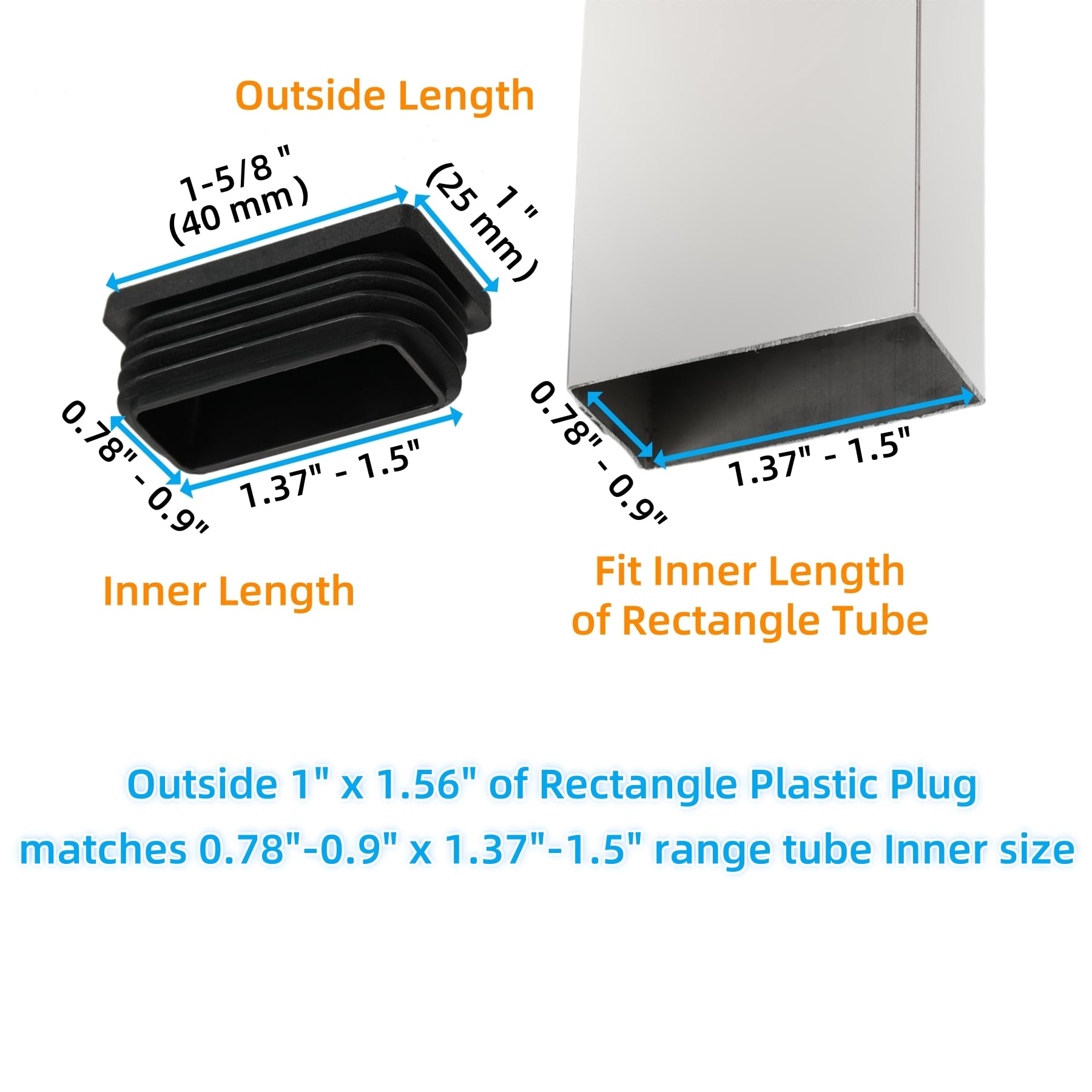 1" X 1-1/2" Rectangle Plastic Plugs Tubing End Caps Chair End Caps 1 X 1.6 Inch Outside Tubing Caps Furniture Sliders Glides Black (Fit 0.78-0.9" X 1.37-1.5" Rectangle Tube Inner Size, 24P) (24 Count)
