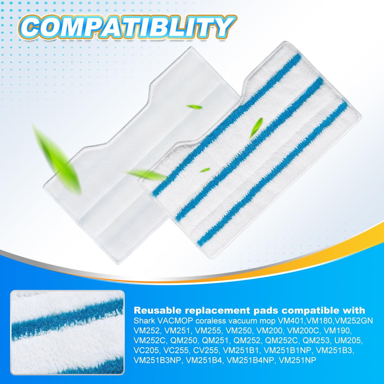 Reusable Pads Refills Compatible with Shark VACMOP VM252 (7 Count)