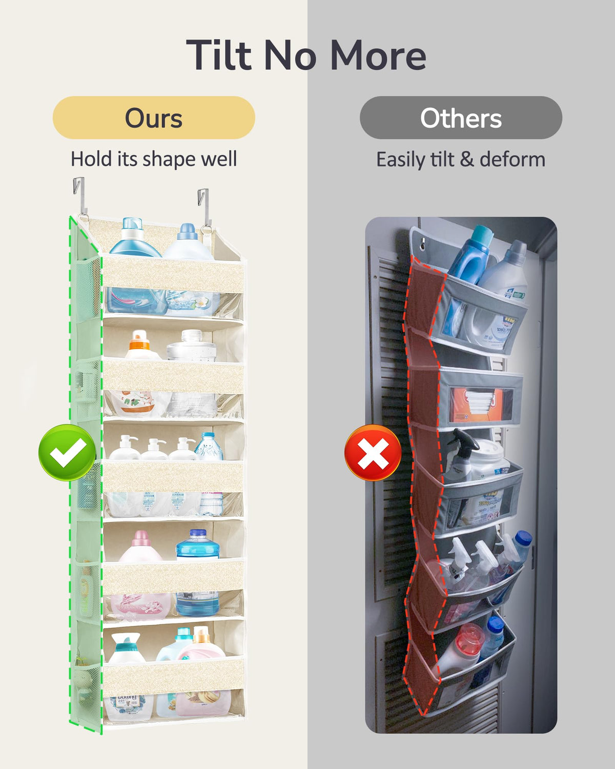 1 Pack Over Door Organizer with 5 Large Pockets 10 Mesh Side Pockets