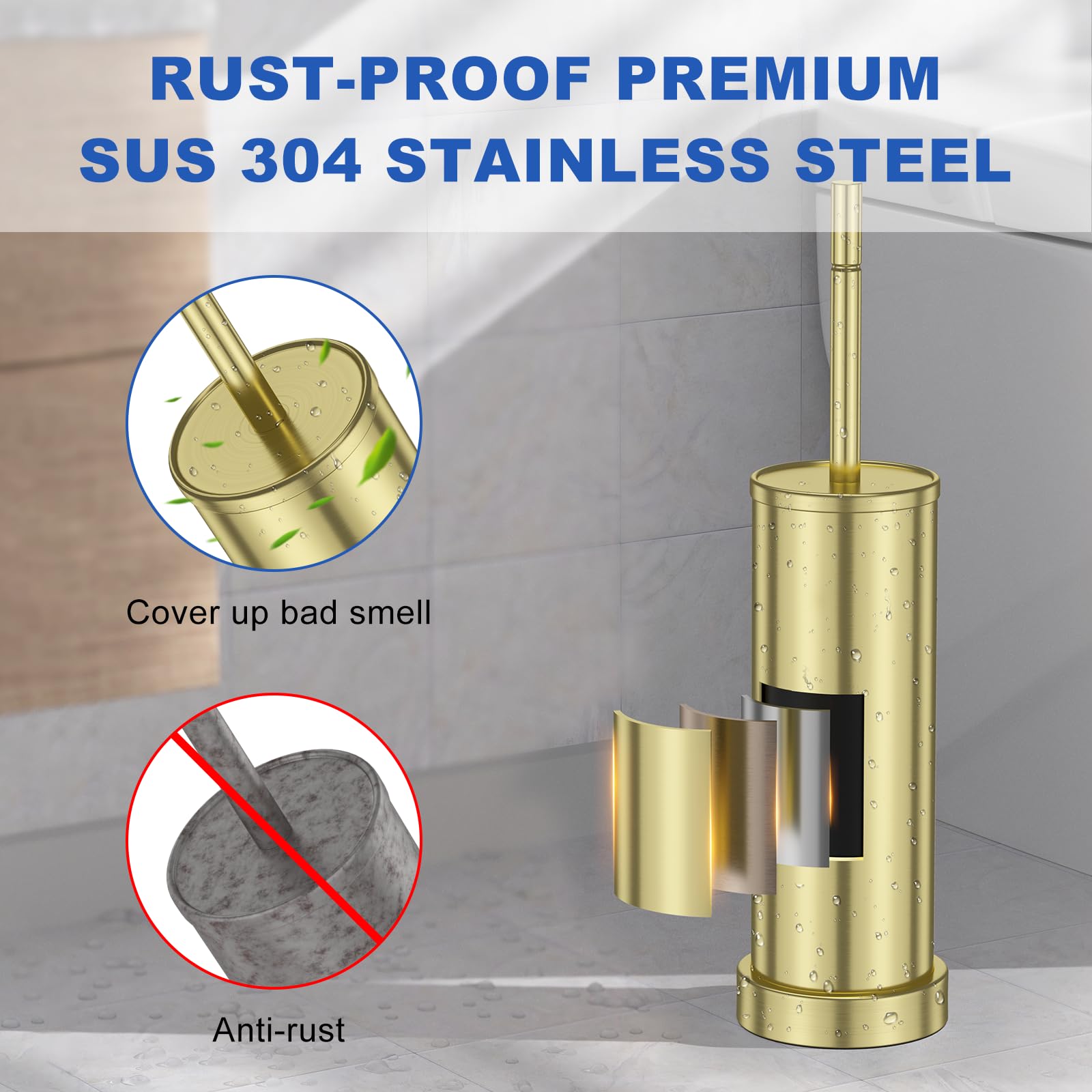 304 Stainless Steel Toilet Brush and Holder Set