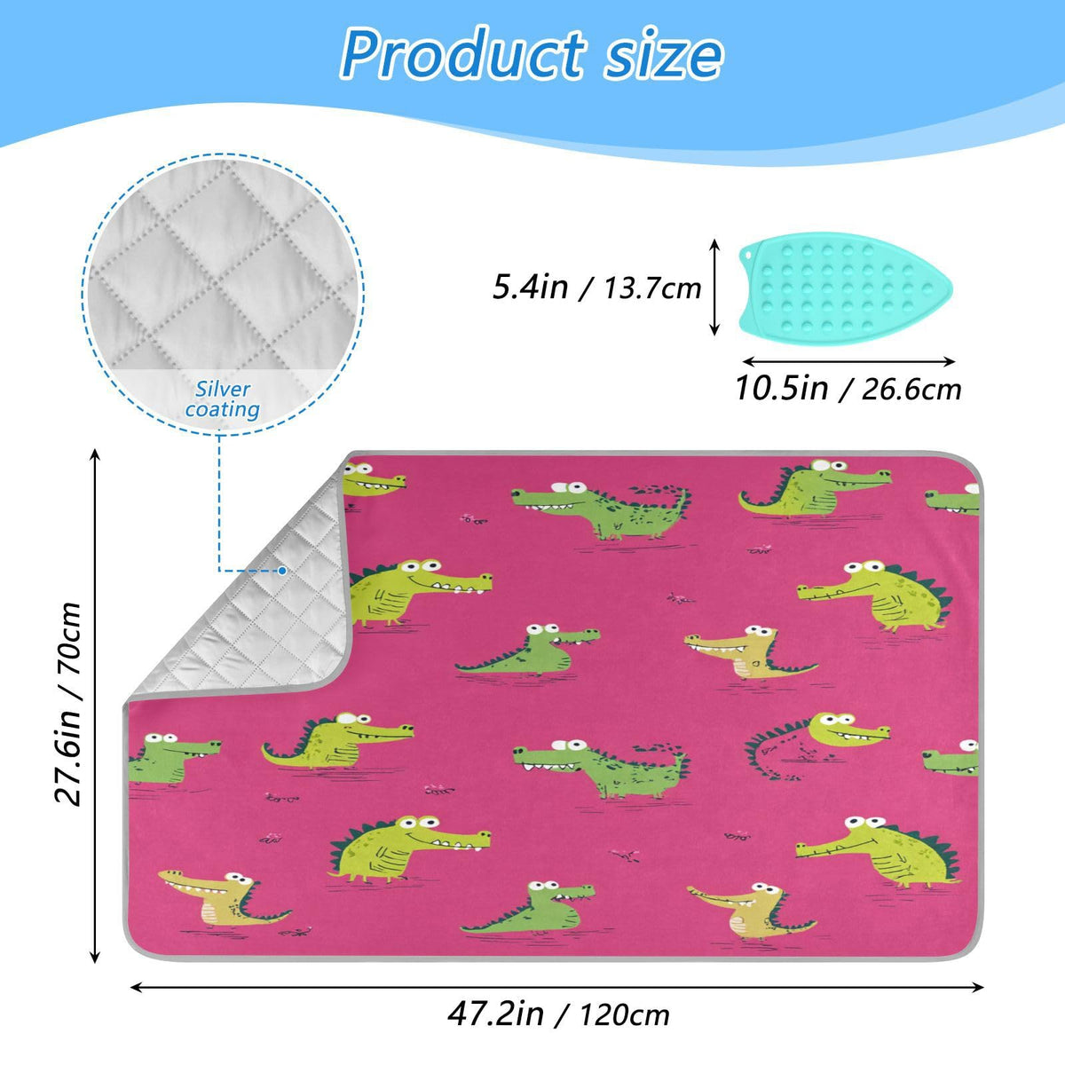 Pink Funny Crocodiles Ironing Mat Thickened Ironing Blanket Travel Portable Double