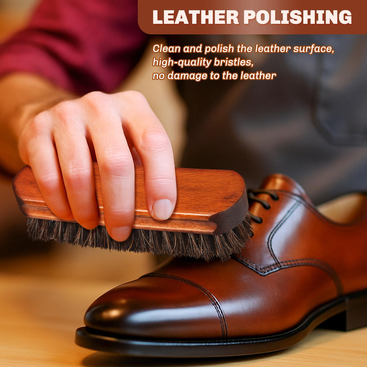 2 Pcs Horsehair Shine Shoes Brush Kit Polish Dauber Applicators Cleaning Leather Shoes Boots Care Brushes Suede Cleaner Brush (5.5 Count)