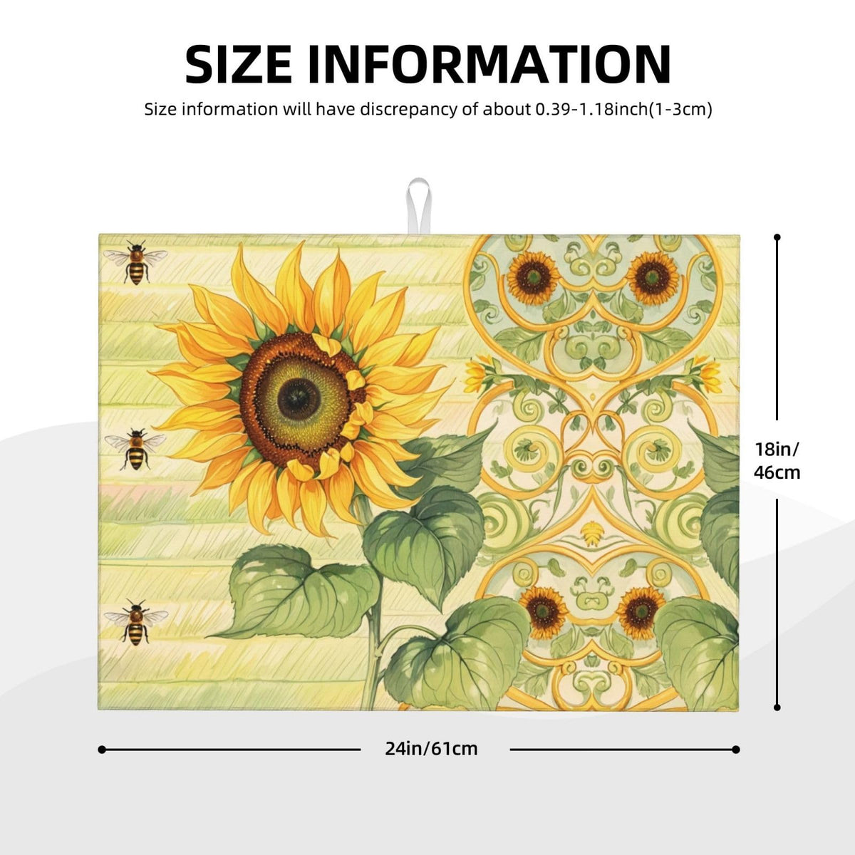 Sunflower Bee Dish Drying Mat Highly Absorbent Double