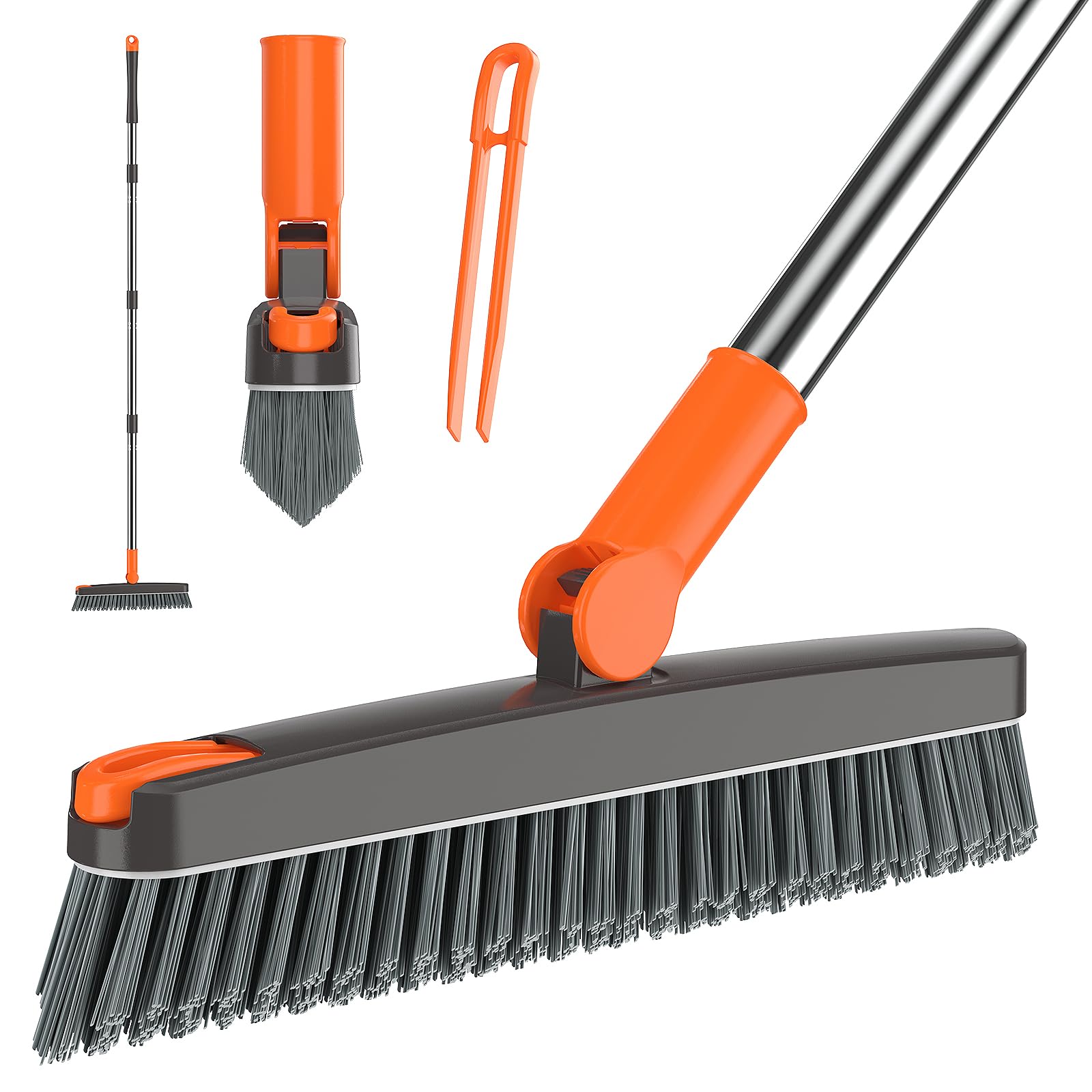 Heavy Duty Grout Scrub Brush with Long Handle & Hair Clip