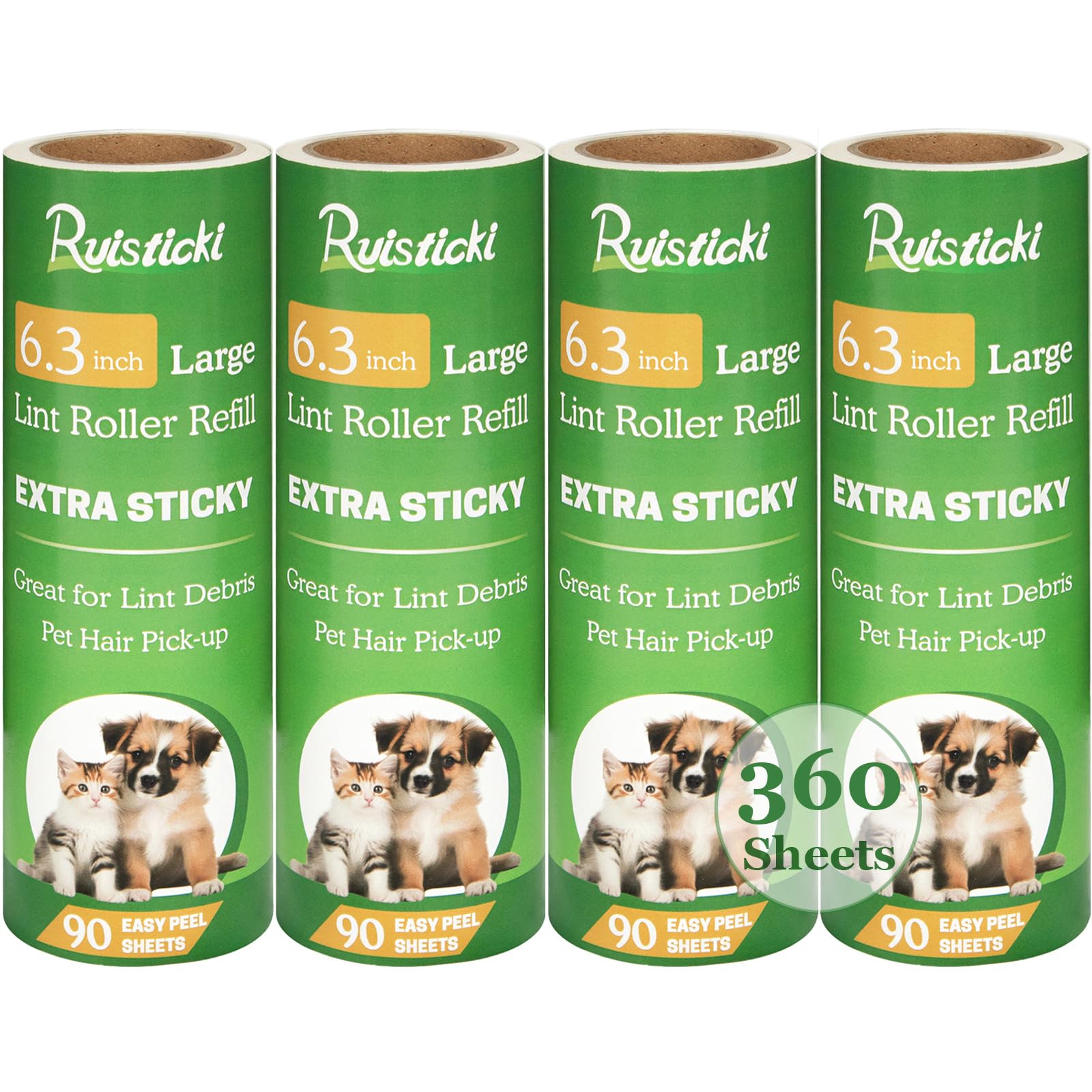 6.3 inch Lint Roller Refills Only for 6.3'' Large Lint Rollers Extra Sticky Lint Pet Hair 6.3 inch Replacement Rolls (360 Count)