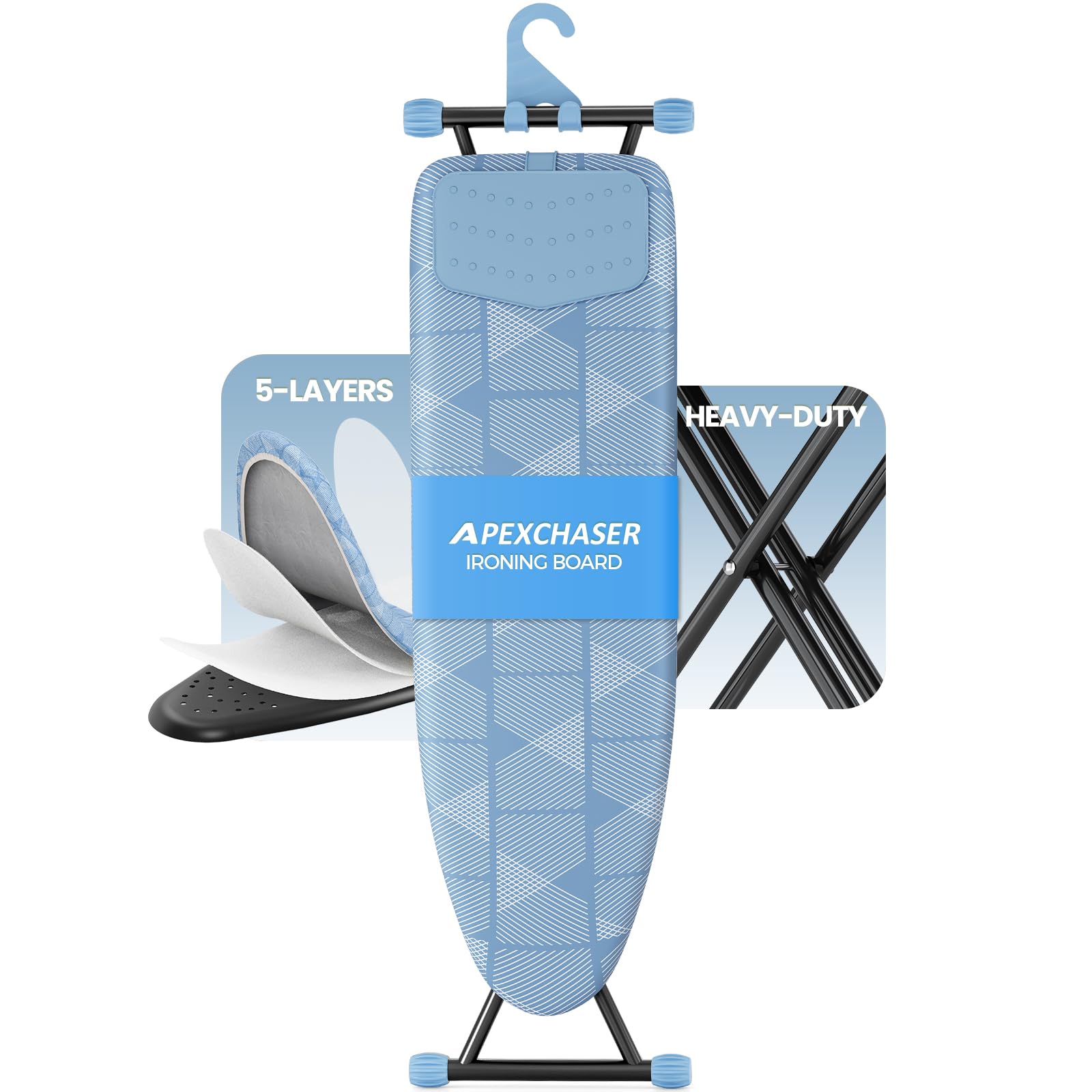 Foldable 7 Level Heigh Adjustable Ironing Board with Iron Rest