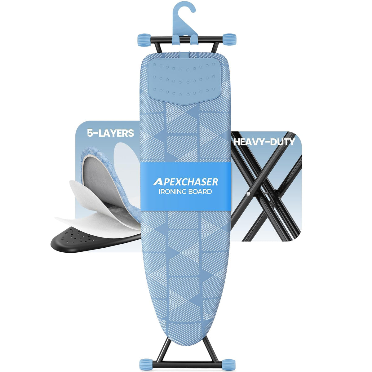 Foldable 7 Level Heigh Adjustable Ironing Board with Iron Rest