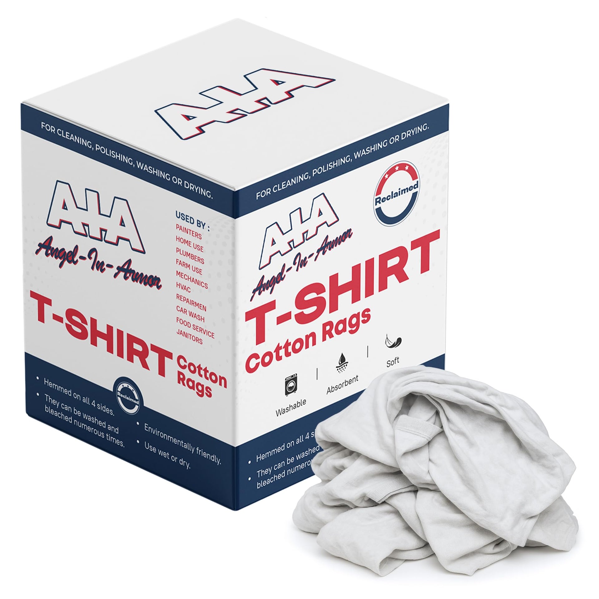 Angel-in-Armor White T-Shirt Rags – 5lb Box of Recycled Cotton Knit Shop Rags (65 Units) – Low Lint Cleaning Cloths for Mechanics, Oil Changes, Industrial and Commercial Use (50 Count)