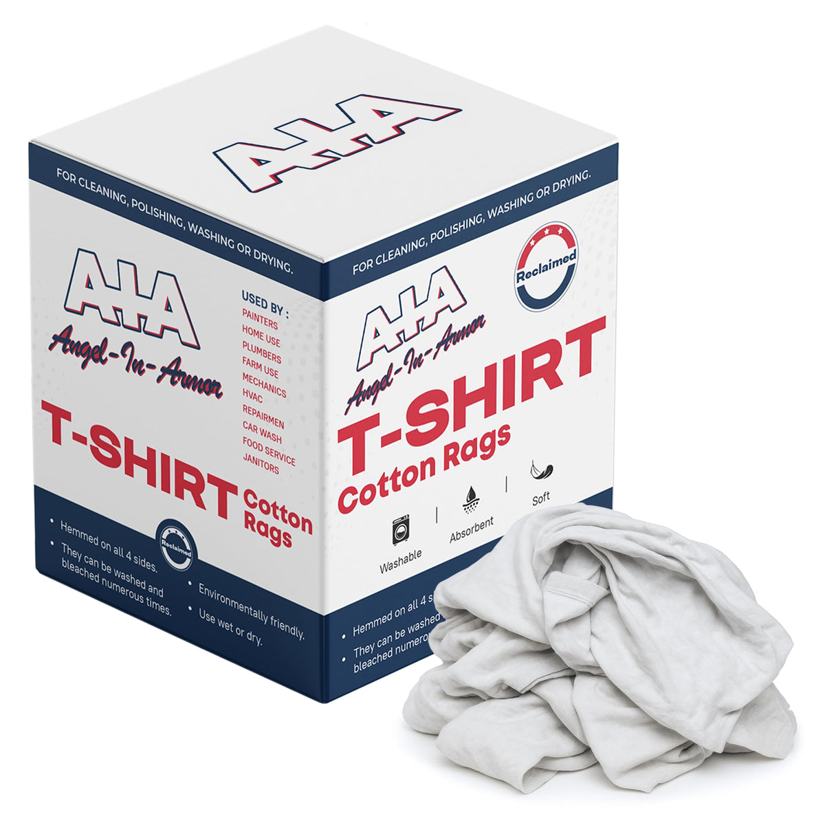 Angel-in-Armor White T-Shirt Rags – 25lb Bulk Box of Recycled Cotton Knit Shop Rags (325 Units) – Low Lint Cleaning Cloths for Mechanics, Oil Changes, Industrial and Commercial Use (325 Count)