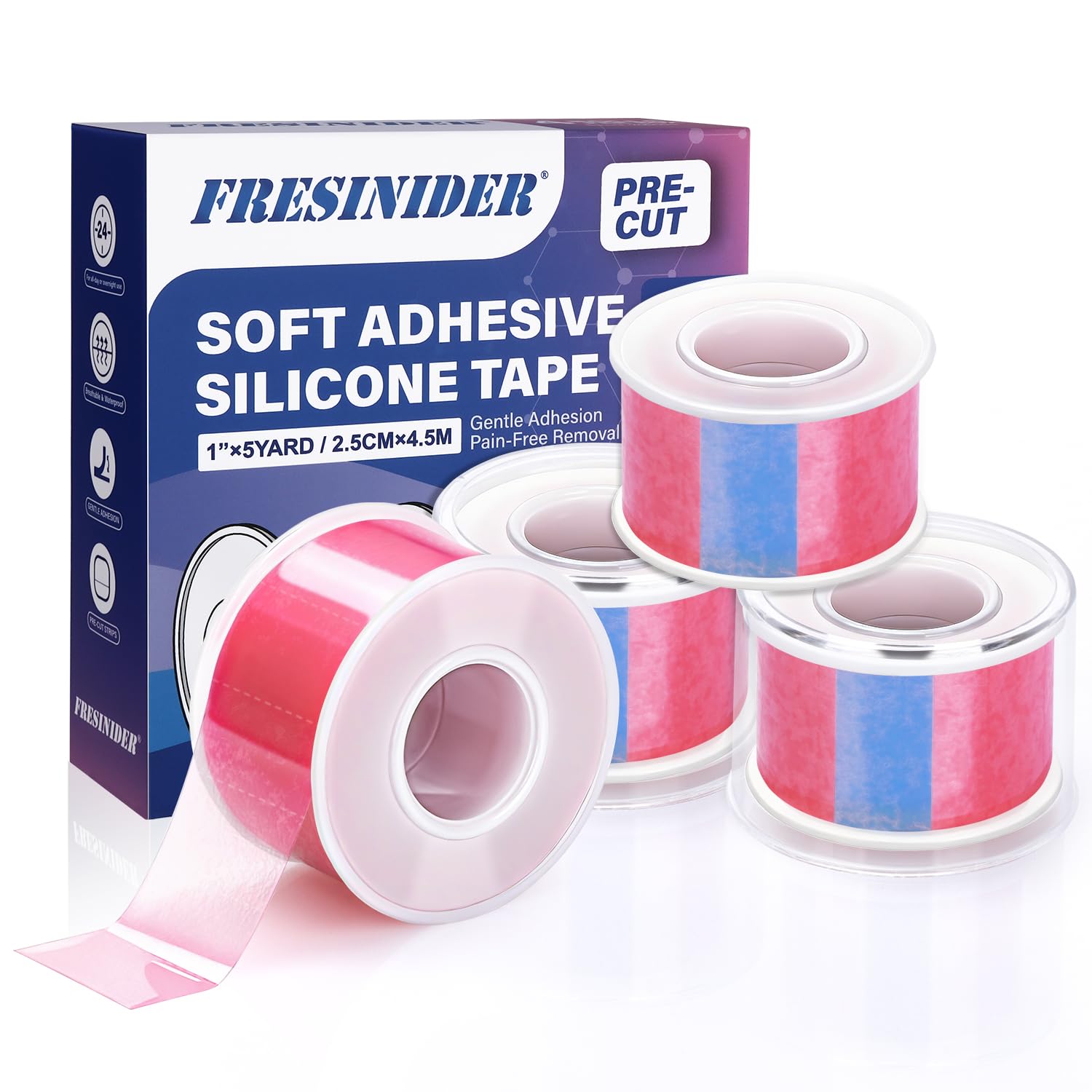 Silicone Tape 1" x 5 Yard Pink 4 Rolls for Sensitive Skin (4 Count)