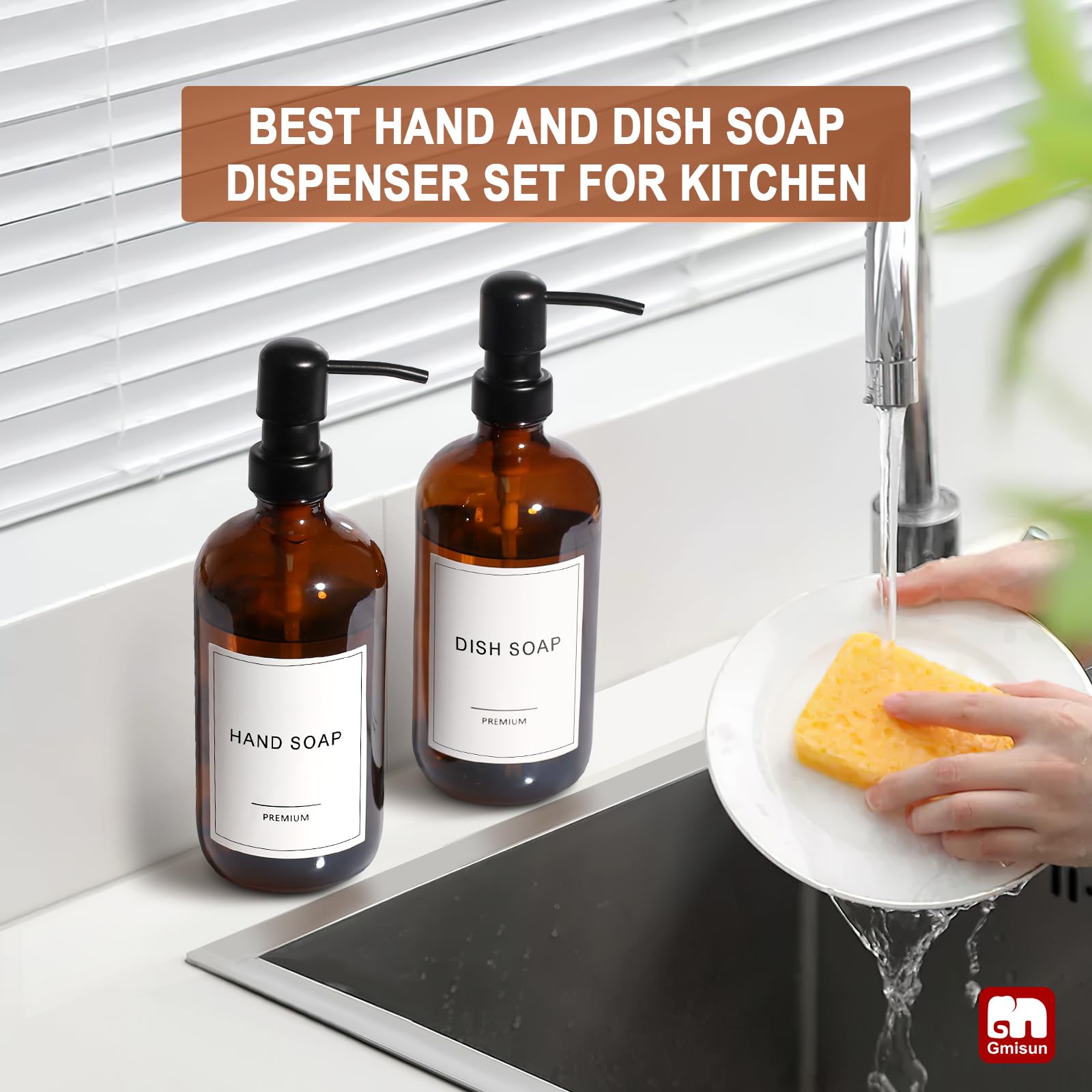 Amber Glass Soap Dispenser (2 Count)