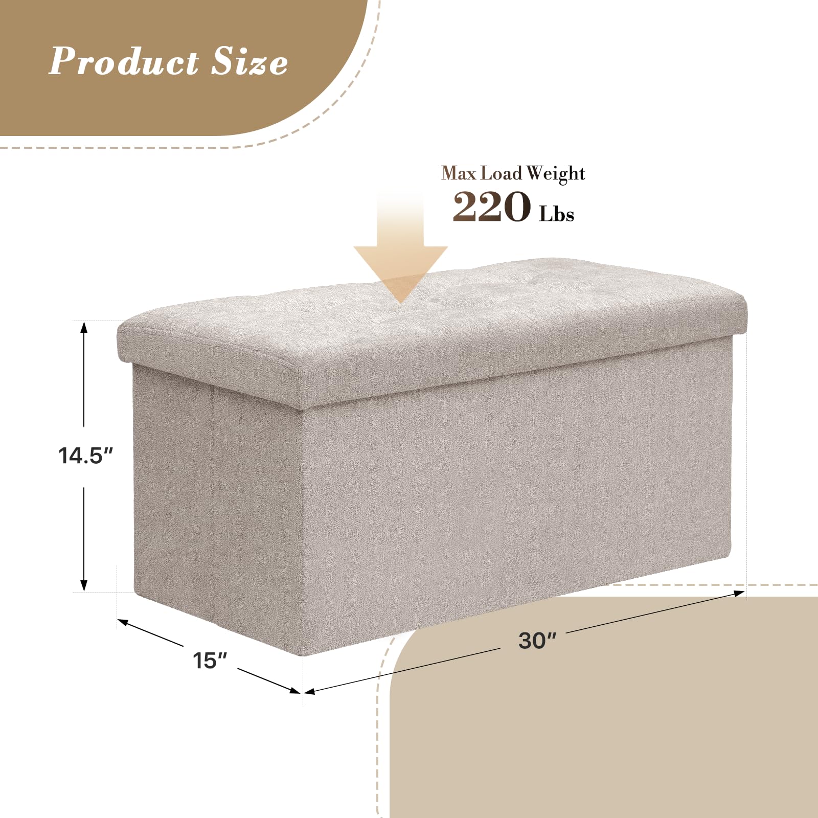 30" Storage Ottoman Bench Folding Bench with 90L Hidden Storage