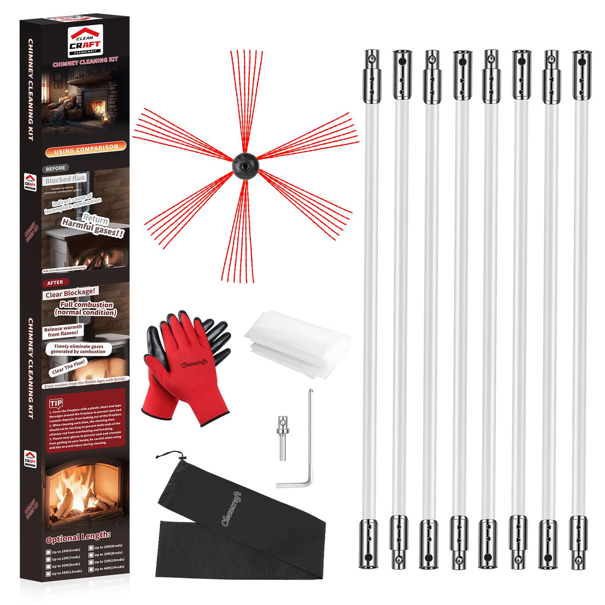 26 Feet Chimney Sweep Kit (2.7 Foot)