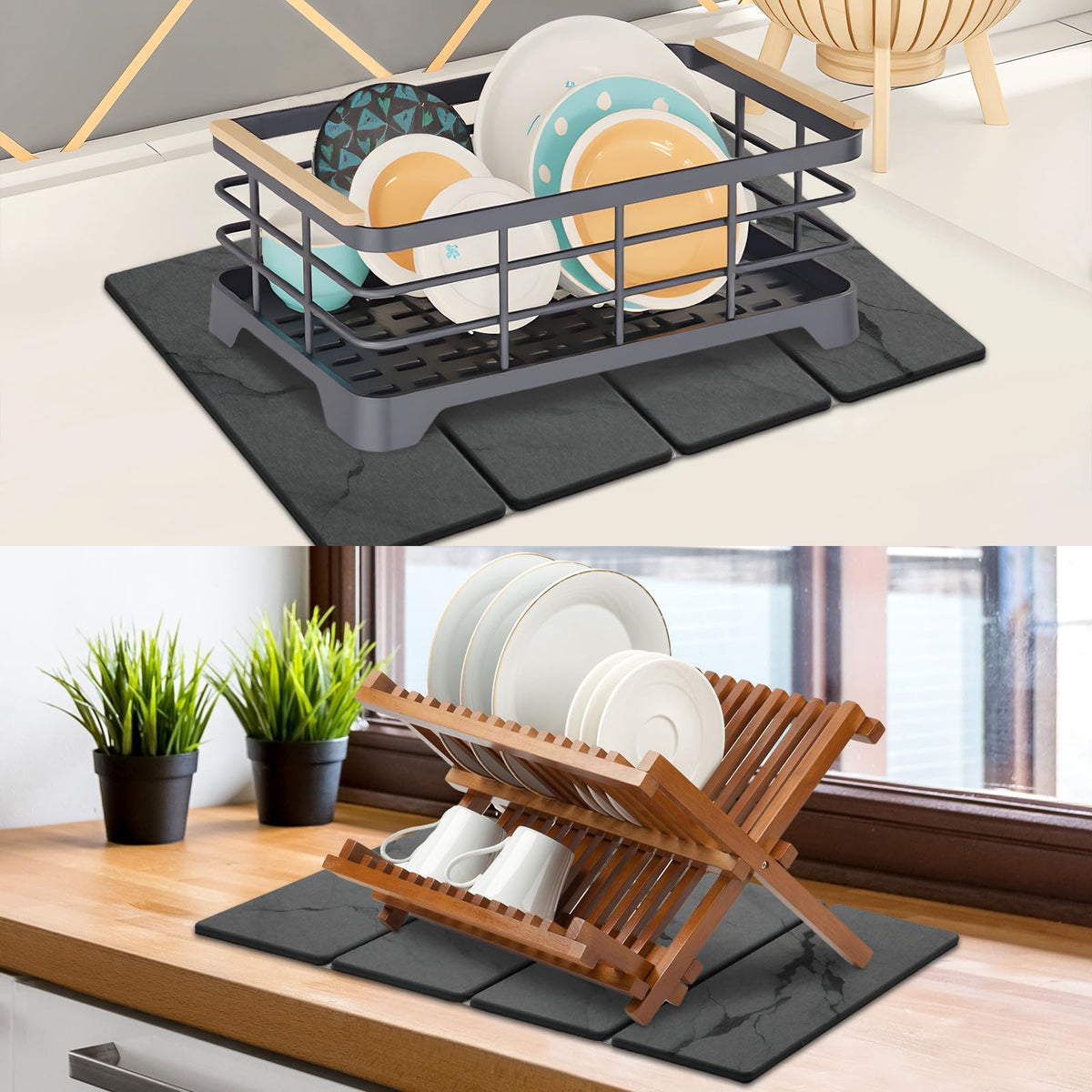 Large Stone Dish Drying Mat for Kitchen Counter (2 Count)