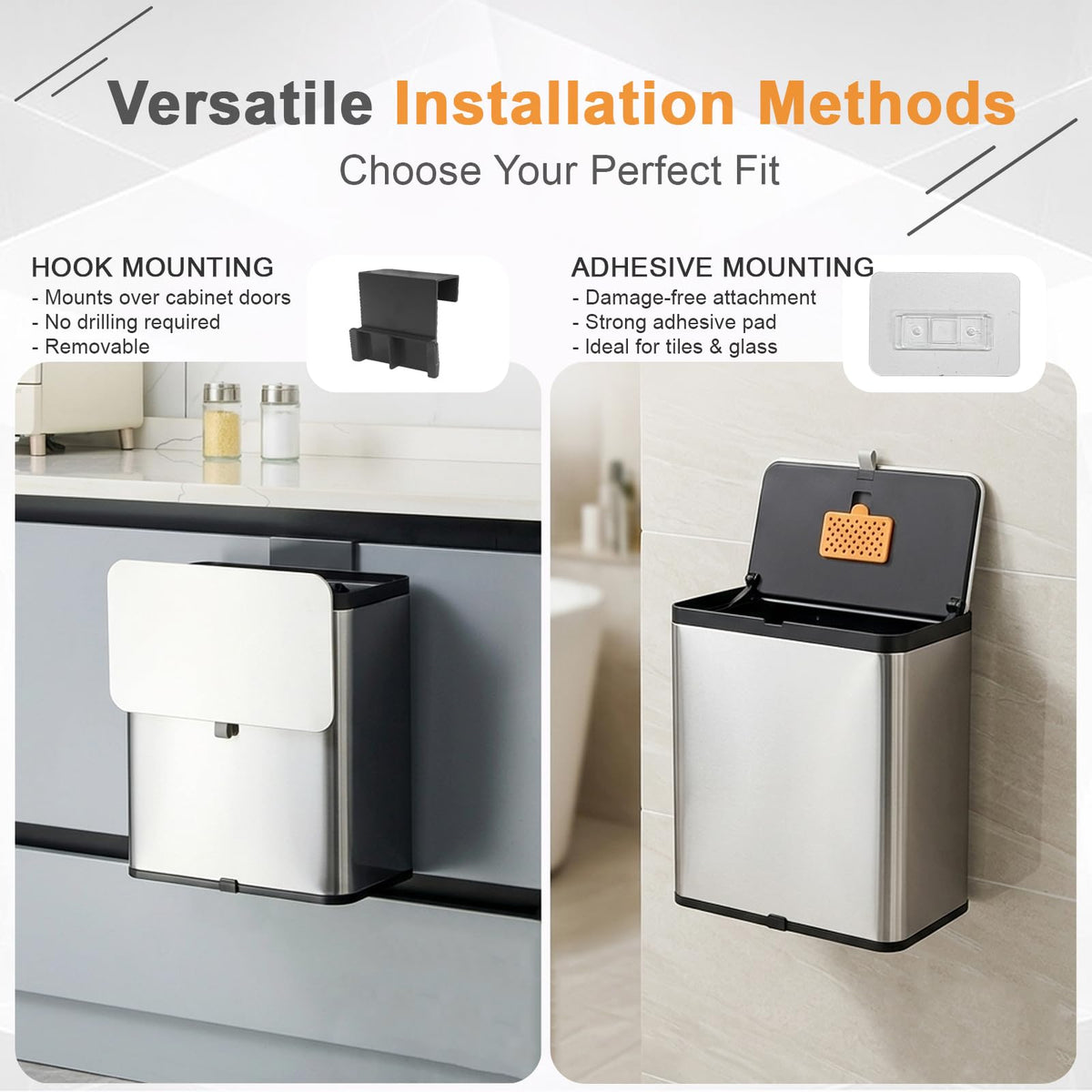 Mini Hanging Trash Can with Lid for Kitchen Cabinet Door