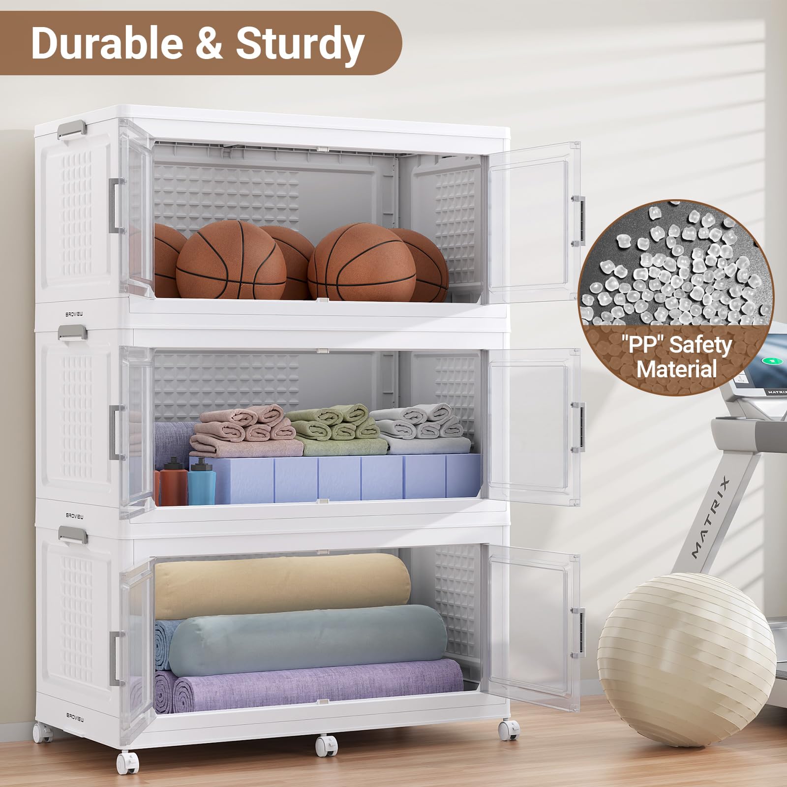 150Gal XL Stackable Storage Bins Foldable Box Cabinet for Home 3Pack White (3 Count)