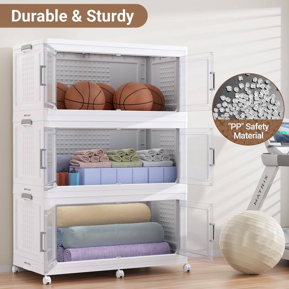 150Gal XL Stackable Storage Bins Foldable Box Cabinet for Home 3Pack White (3 Count)