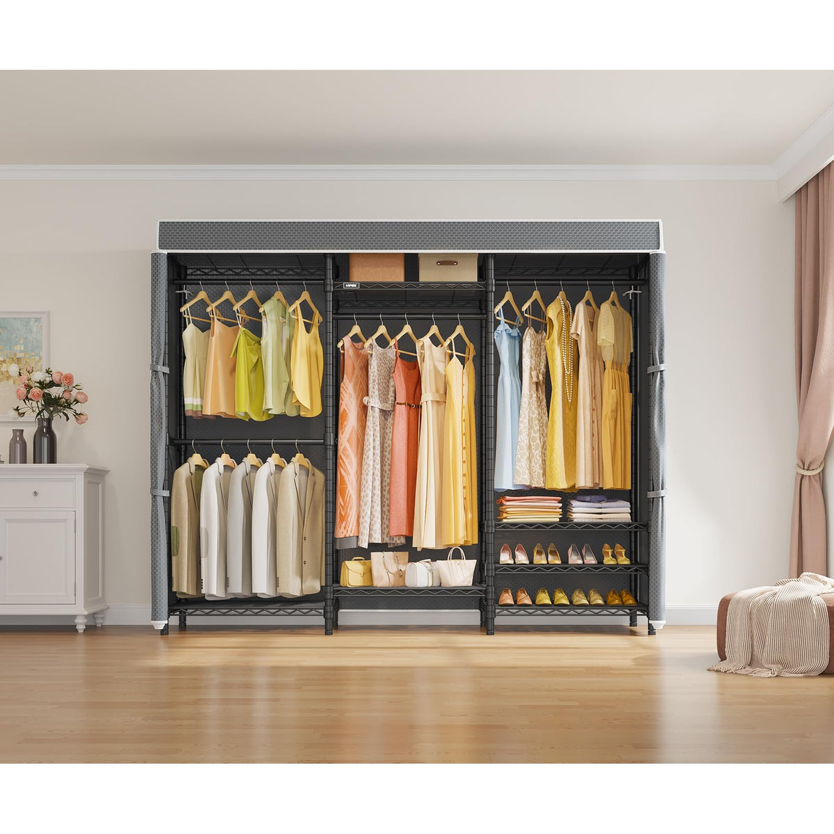 V5C Portable Closet Wardrobe Bedroom Armoires Heavy Duty Covered Clothing Rack