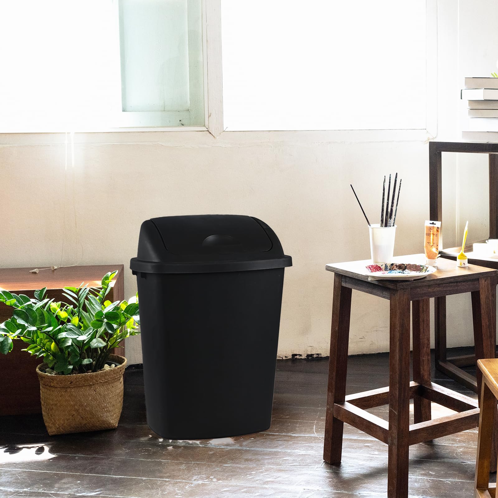 10 Gallon Black Swing Top Trash Cans (4 Count)