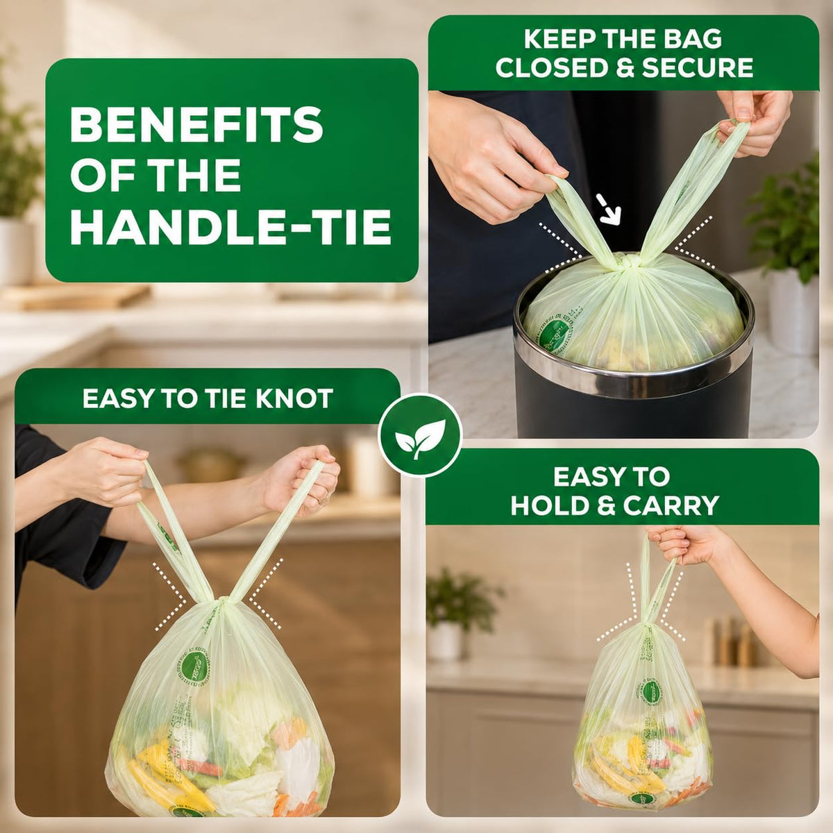 4 Gallon Compostable Food Waste Bags with Handles (30 Count)