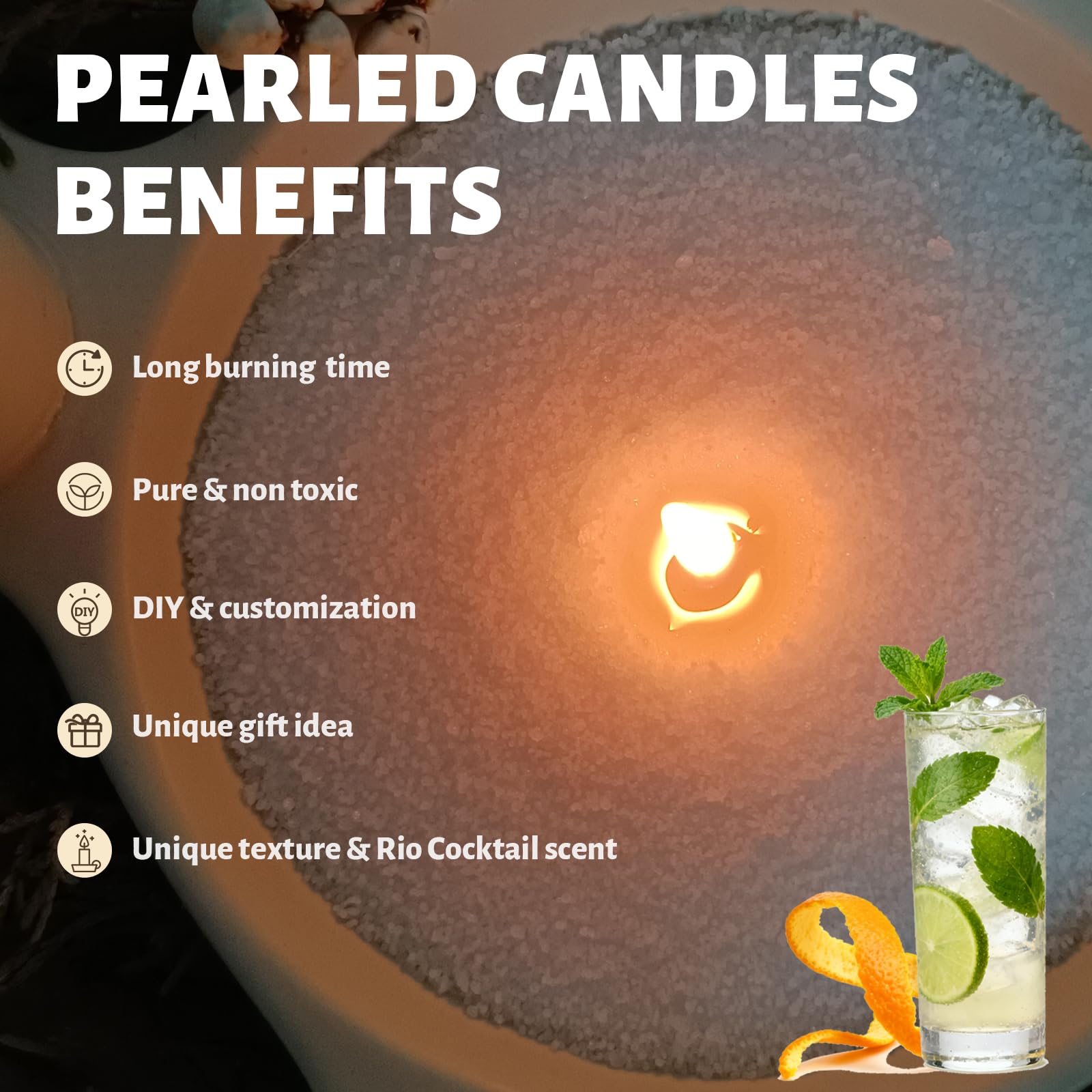 Rio de Janeiro Wine Scented White Pearled Candle 18oz Luxury Sand Candle Granulated Wax (18 Ounce)
