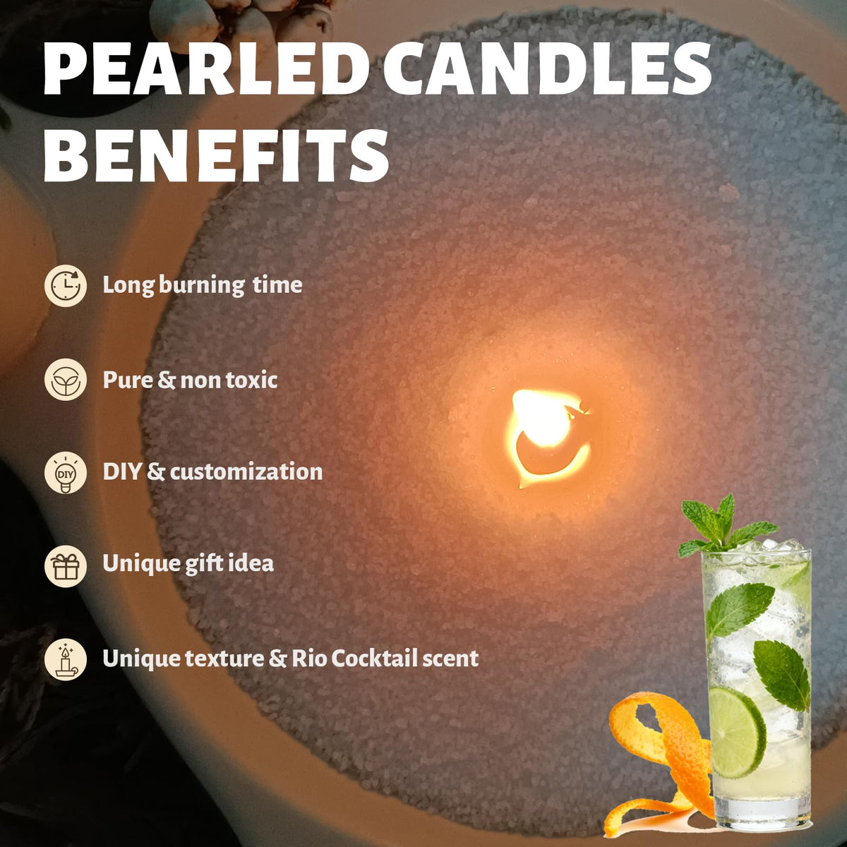 Rio de Janeiro Wine Scented White Pearled Candle 18oz Luxury Sand Candle Granulated Wax (18 Ounce)