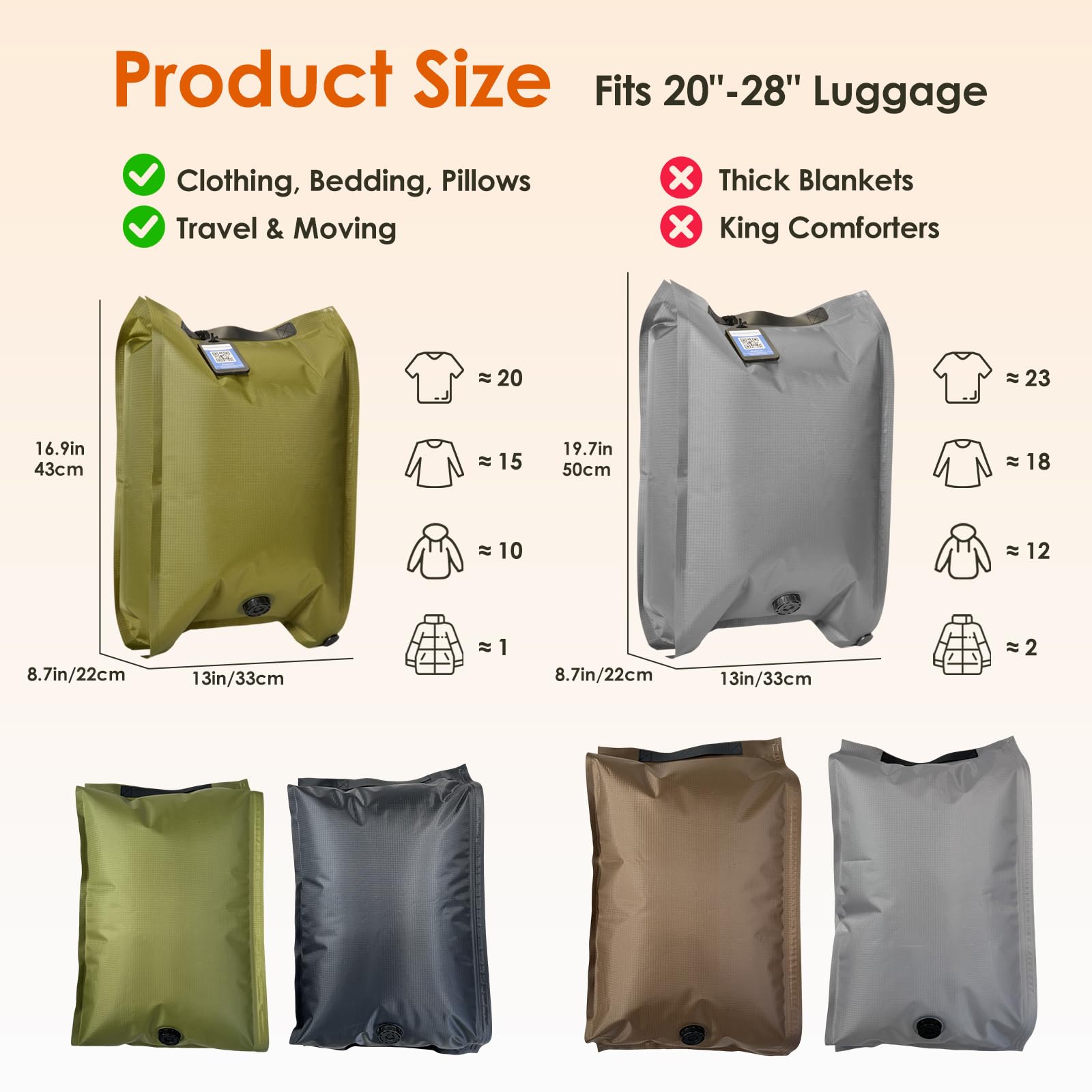 4 Pack Fabric Vacuum Storage Bags with Wireless Electric Pump Anti