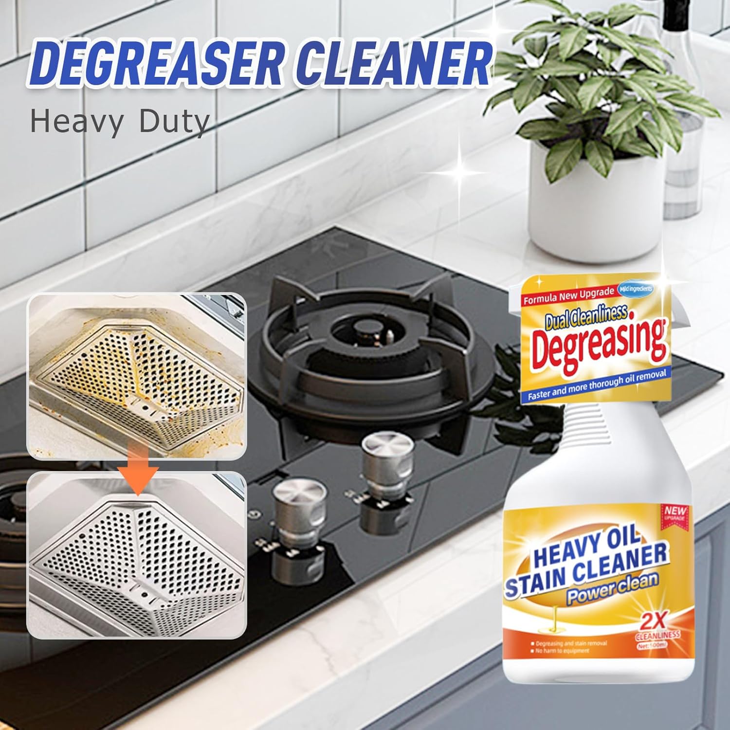 Kitchen Heavy Oil Cleaner, 2025 Newly Upgraded Heavy Duty Oil Stain Remover, 500 ML Multipurpose Cleaner Spray, Kitchen Degreaser Spray for Stovetops, Ovens, Range Hoods (3) - ModHome Supplies