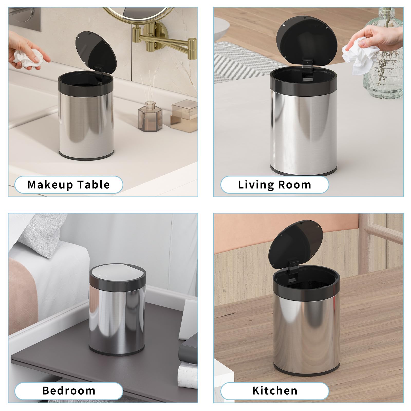 Mini Trash Can for Desk 0.4 Gallon Stainless Steel mini Desk Trash can with Lid