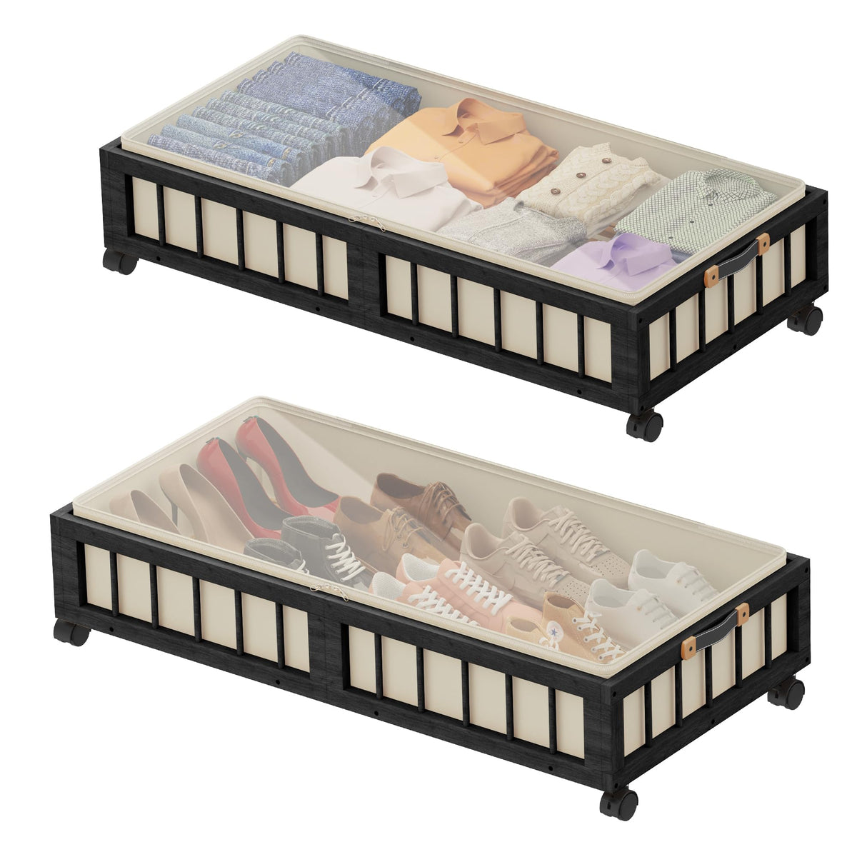 2 Pack Bamboo Under Bed Storage with Wheels (2 Count)