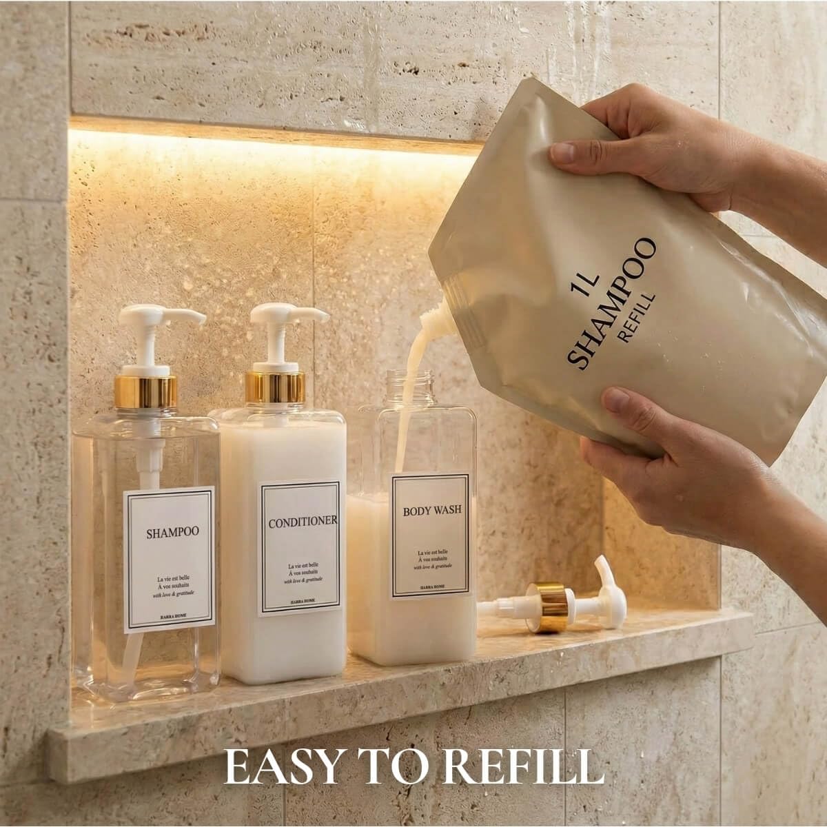 Modern Gold Design Shampoo and Conditioner Dispenser (3 Count)