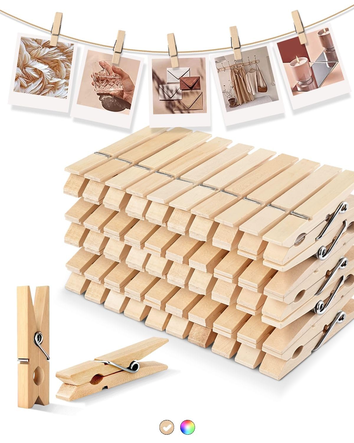 Clothes Pins Wooden Clothespins for Photo 1.77 Inch 50 PCS