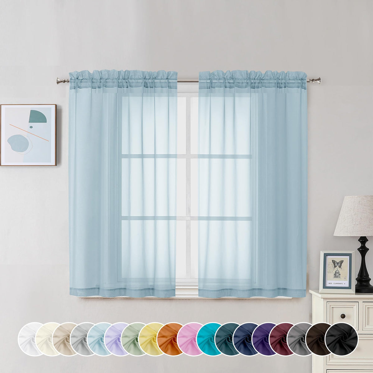 Sky Blue Sheer Curtains 45 Inch Long 2 Panels (2 Count)