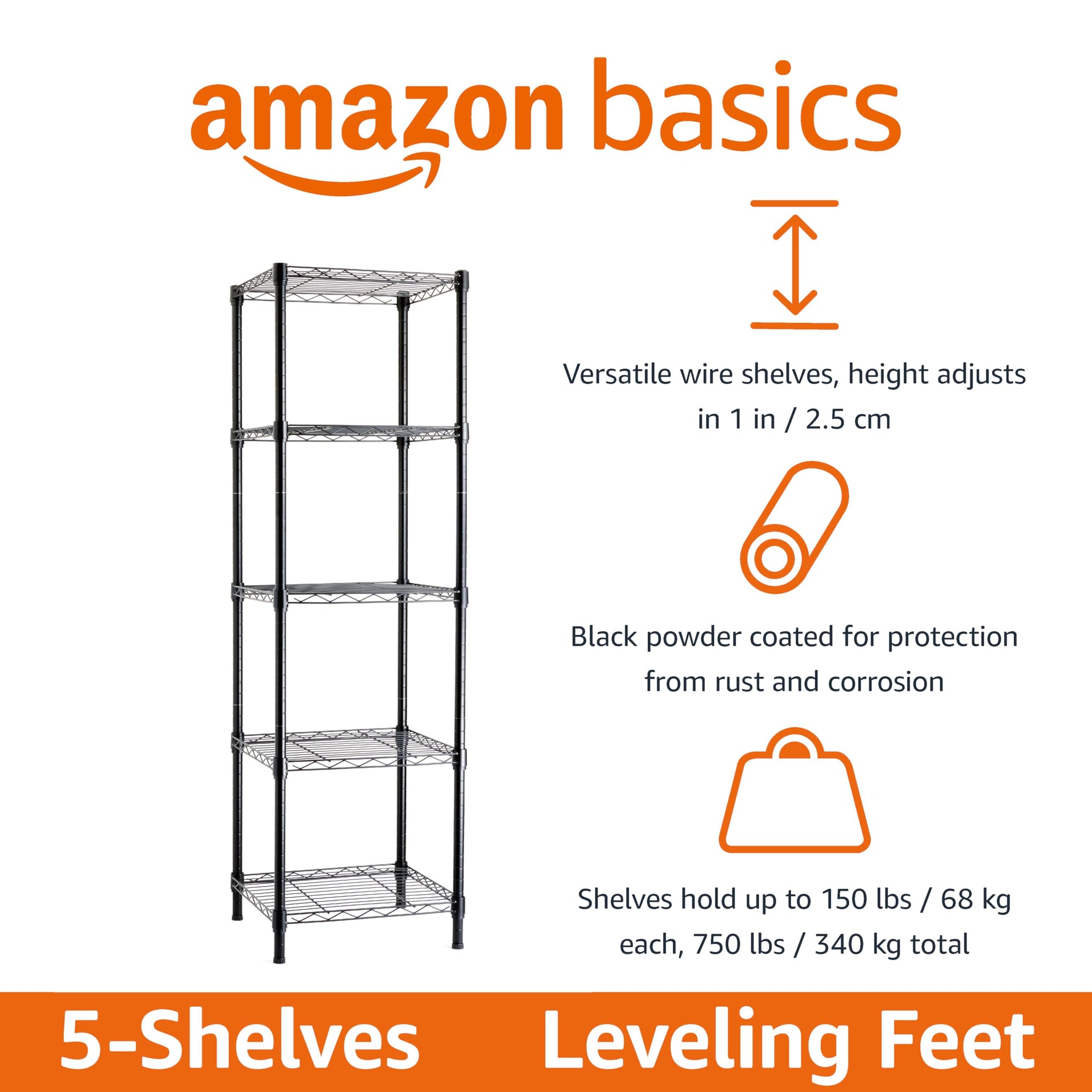 5 Shelf Tower Adjustable Storage Shelving Unit for Garage