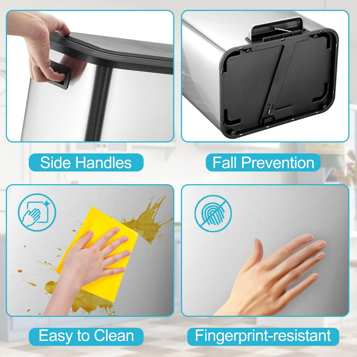 Dual Trash Can Stainless Steel Kitchen Recycling Bin Foot Pedal