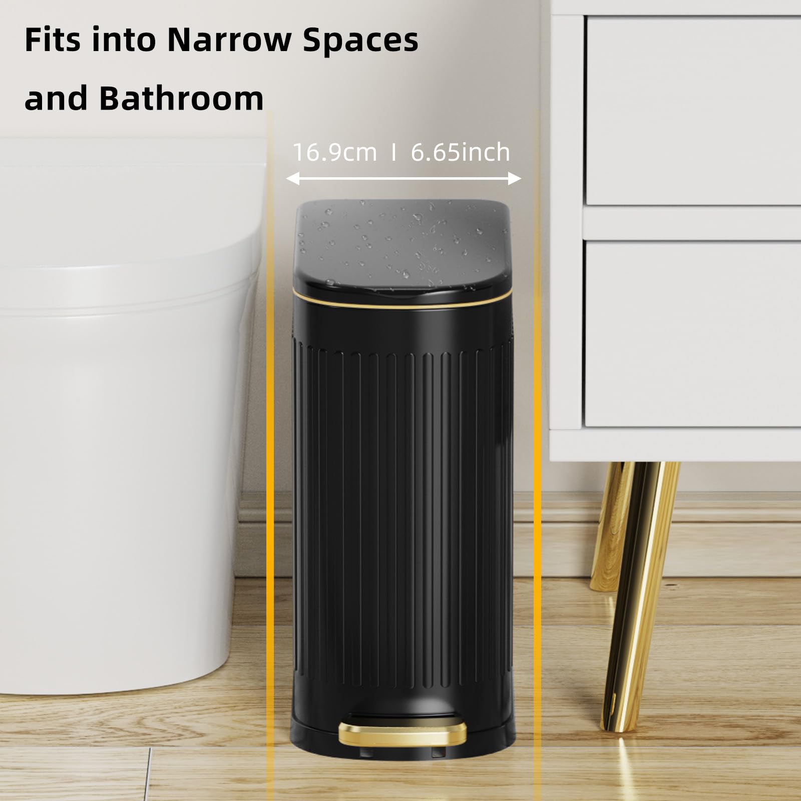 2.6 Gallon Slim Bathroom Trash Can with Soft Close Lid