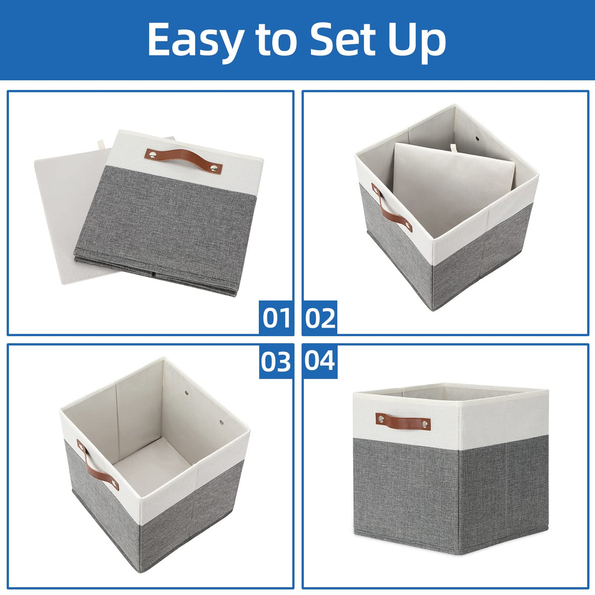 Storage Cubes 12x12 Fabric Cube Storage Bins Foldable Storage Baskets with Handles (4 Count)