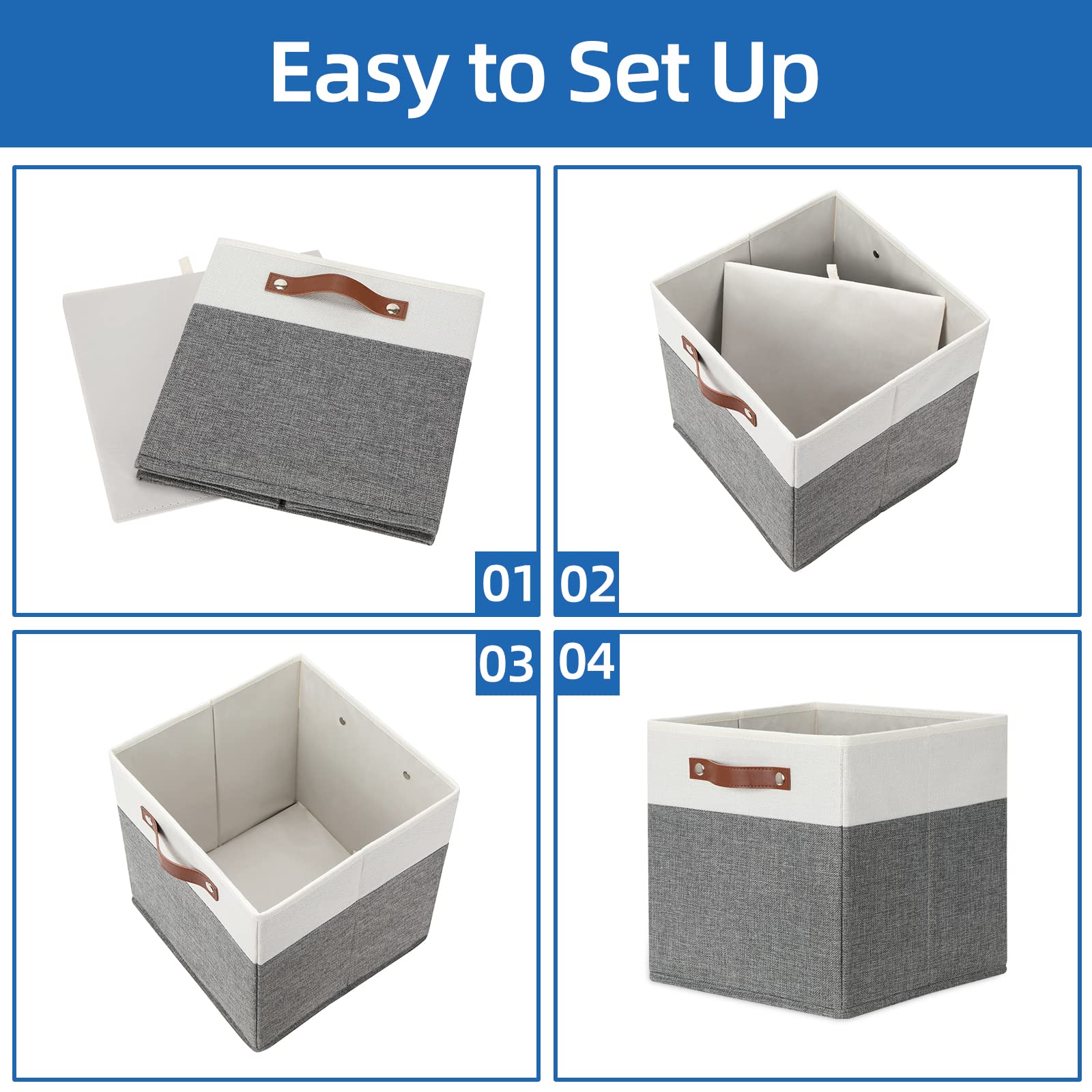Storage Cubes 12x12 Fabric Cube Storage Bins Foldable Storage Baskets with Handles (4 Count)