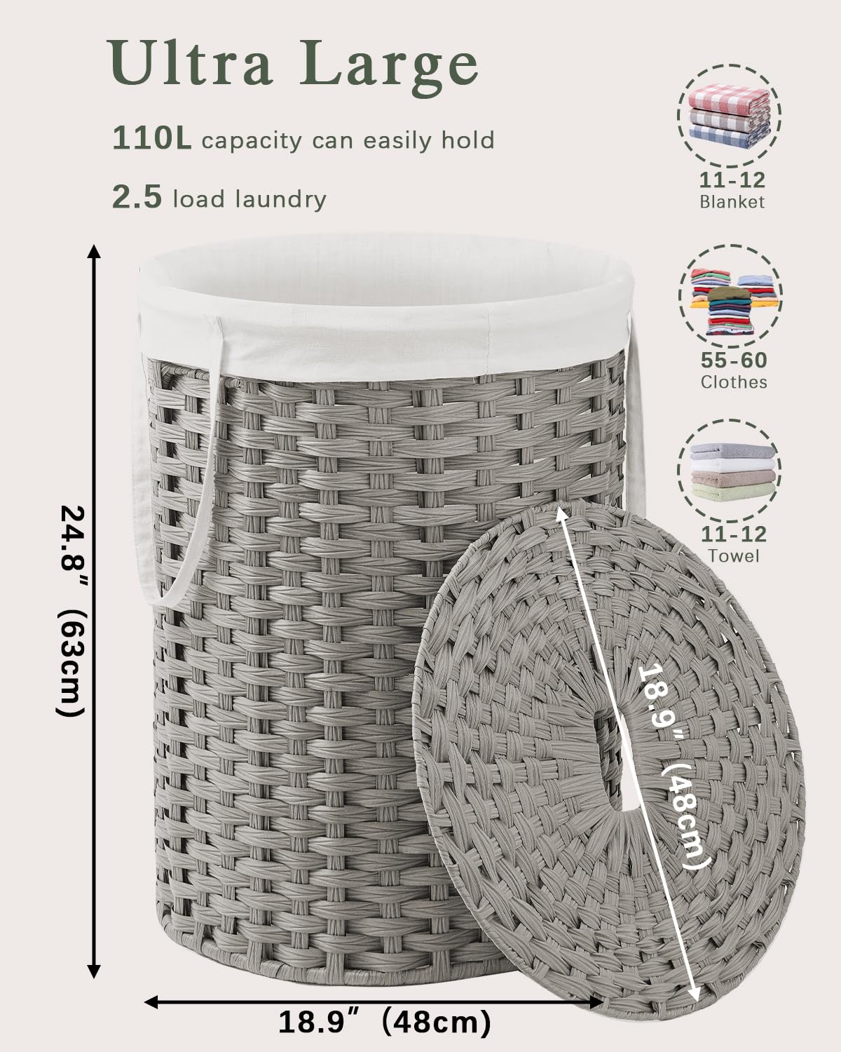 Laundry Basket with Lid Round 29.1 Gal