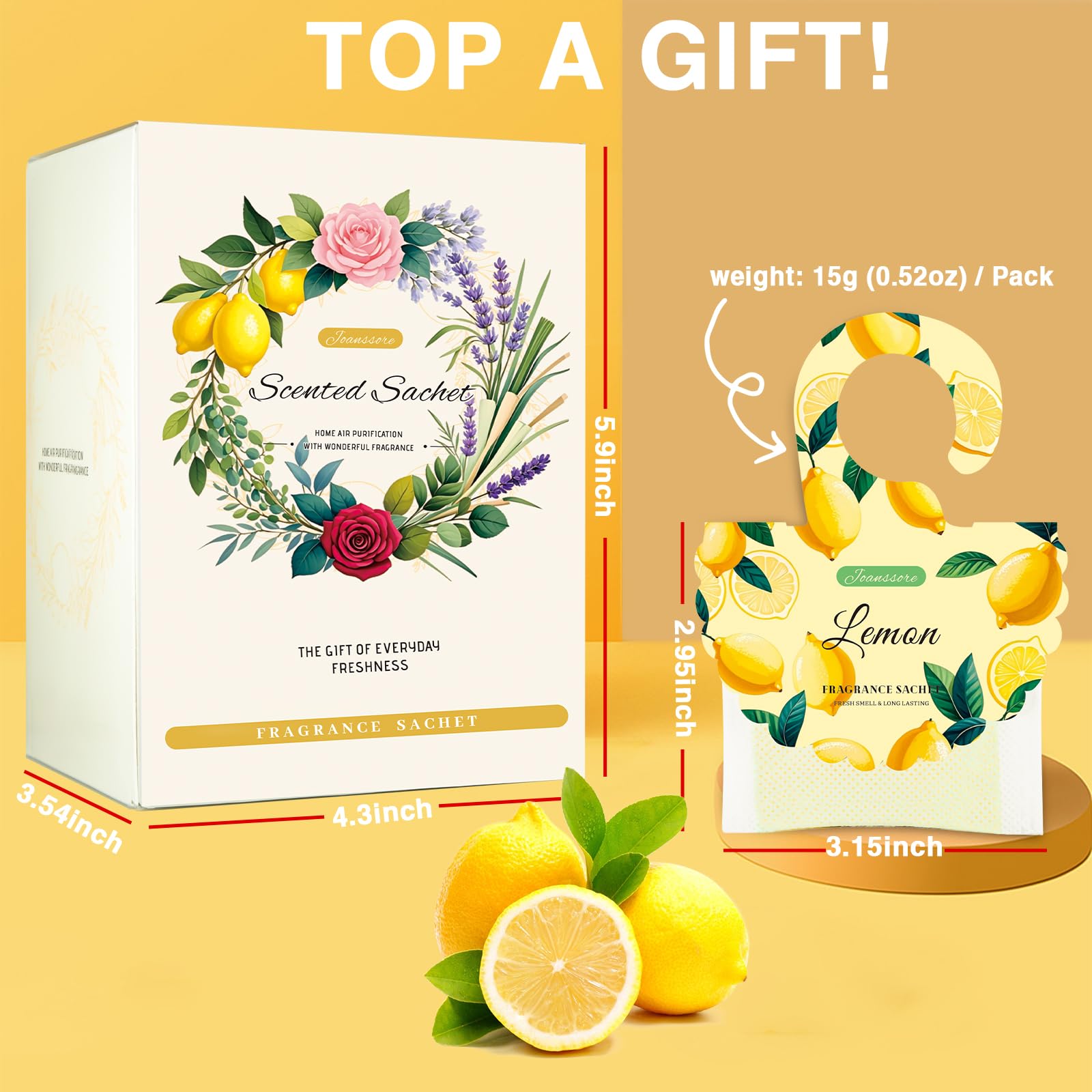 15 Packs Lemon Scented Sachets Bag for Drawers and Closets (7.93 Ounce)