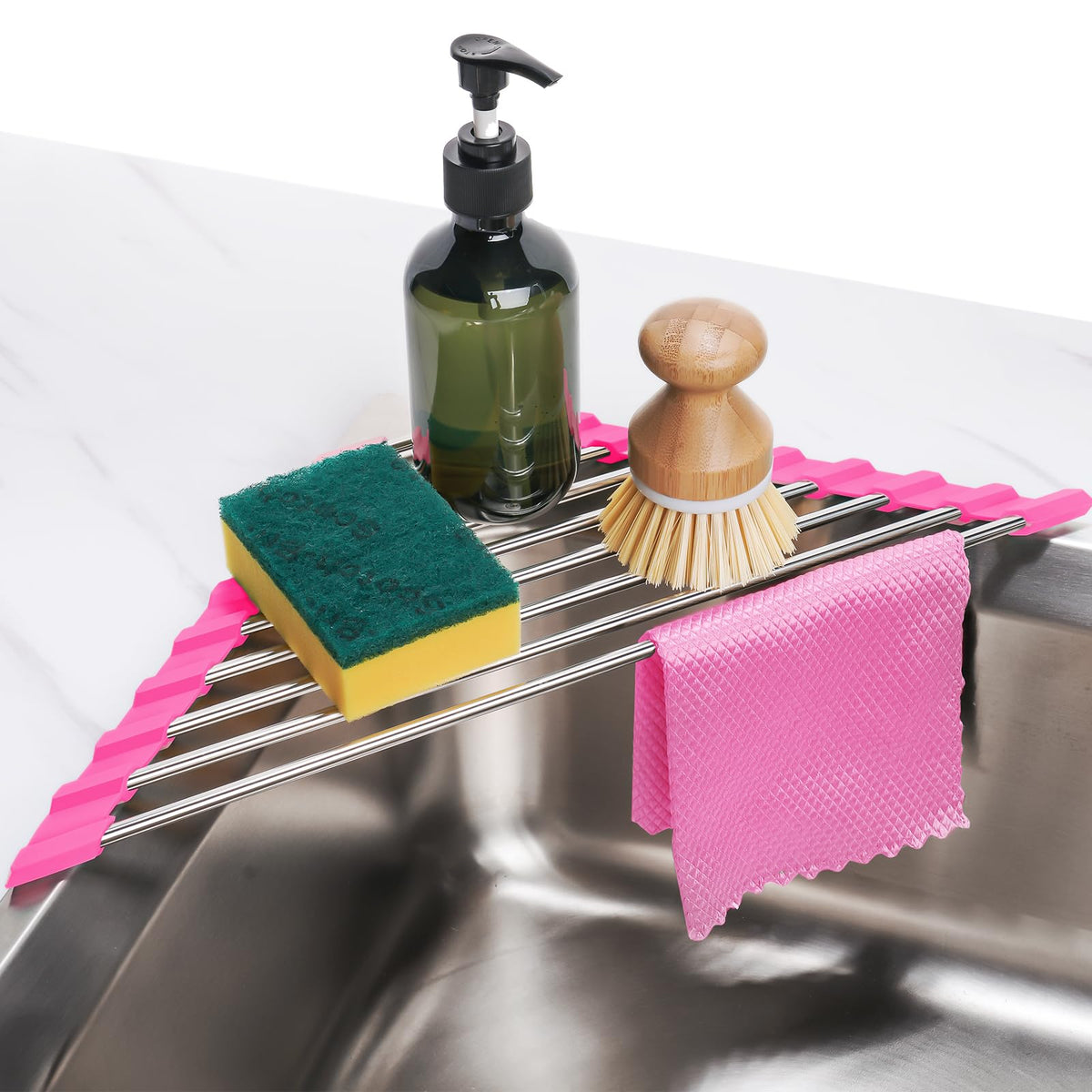 Triangle Roll Up Dish Drying Rack 304 Stainless Steel Rose