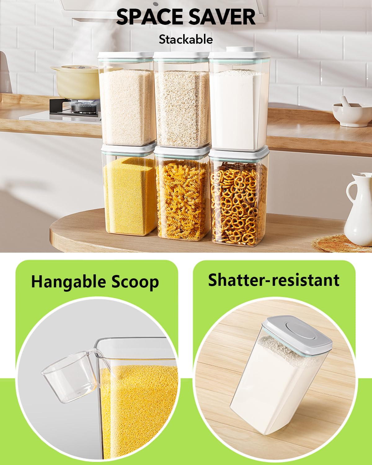 Airtight Pop Food Storage Container with Lid & 130ml Scoop