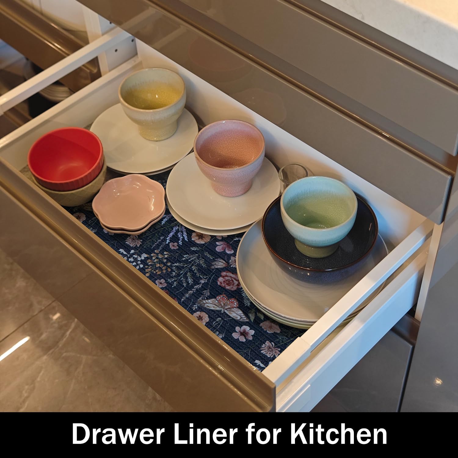 16IN x 10FT Dark Blue Butterfly Shelf Drawer Liner for Kitchen