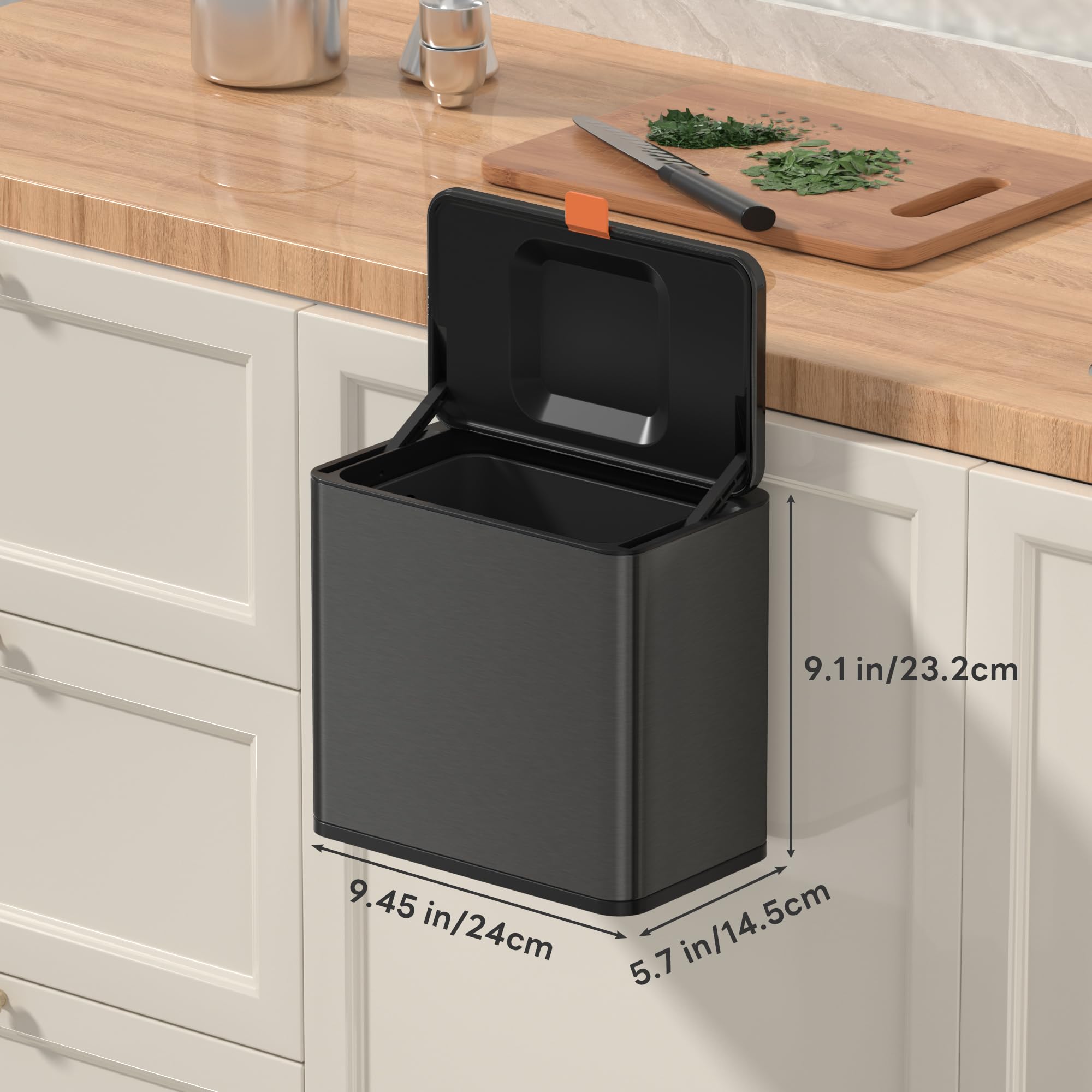 1.05 Gal Brushed Black Hanging Stainless Steel Compost Bin