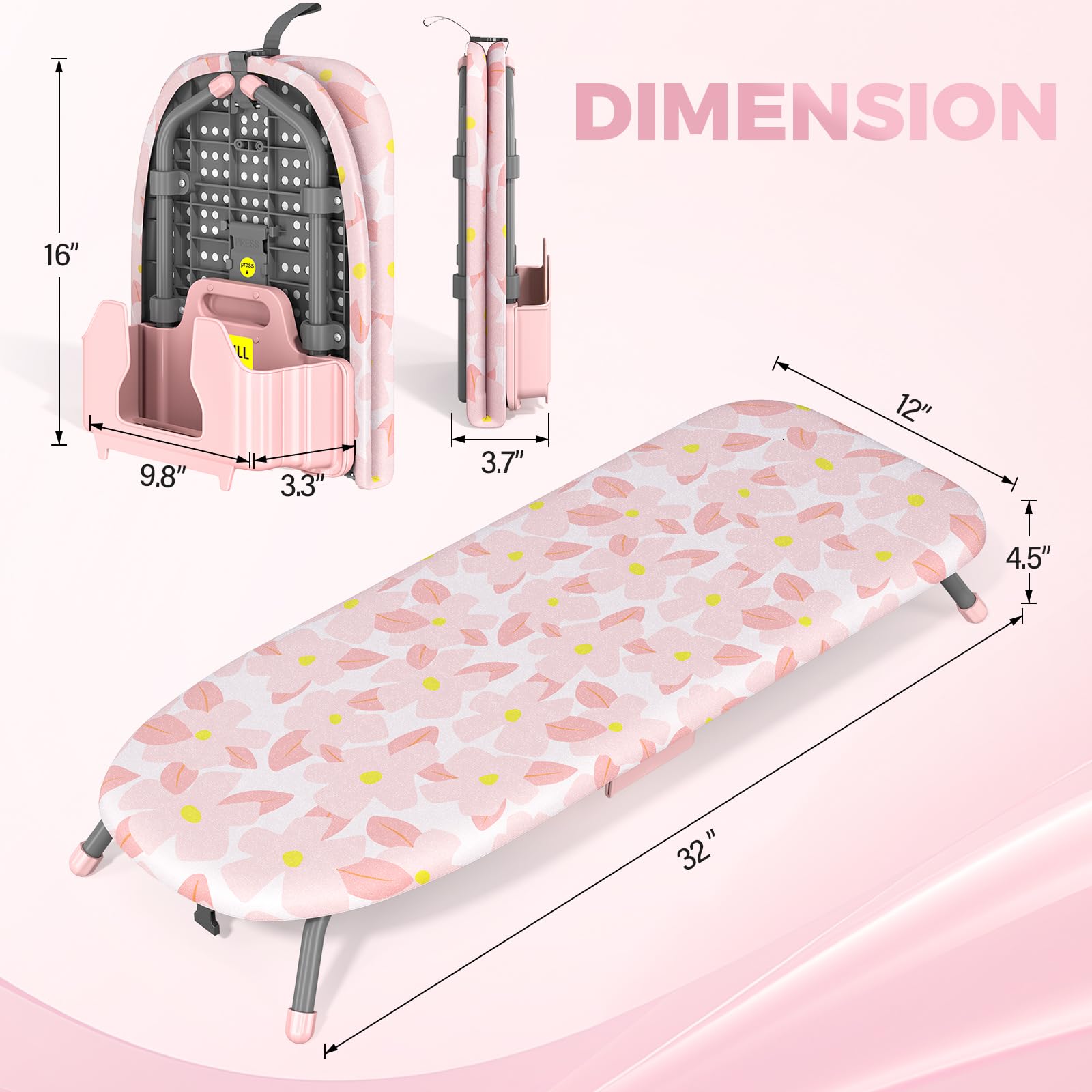 Small Ironing Board with Iron Holder Compact Tabletop Iron Board