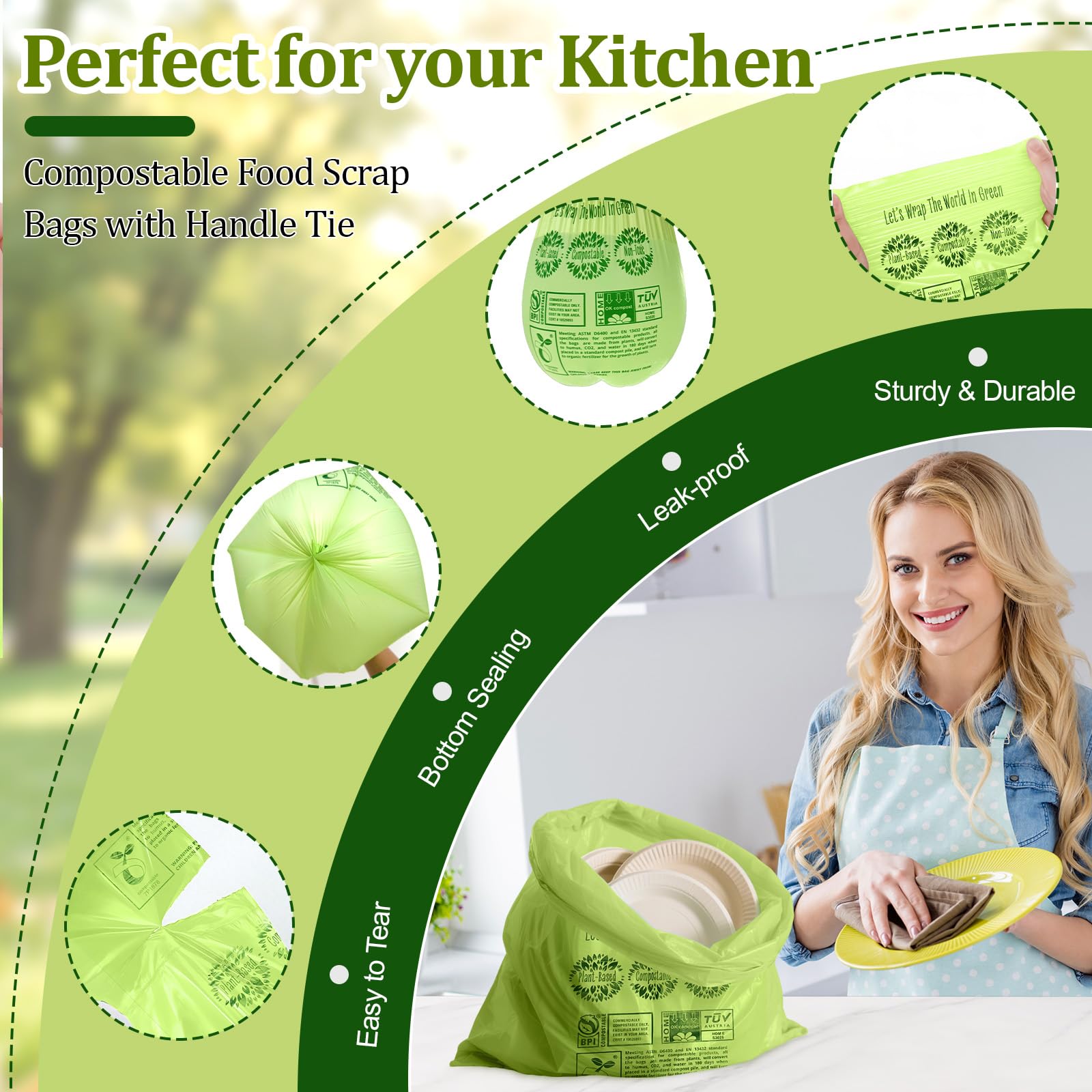10 13 Gallon Compostable Trash Bags Handle (30 Count)