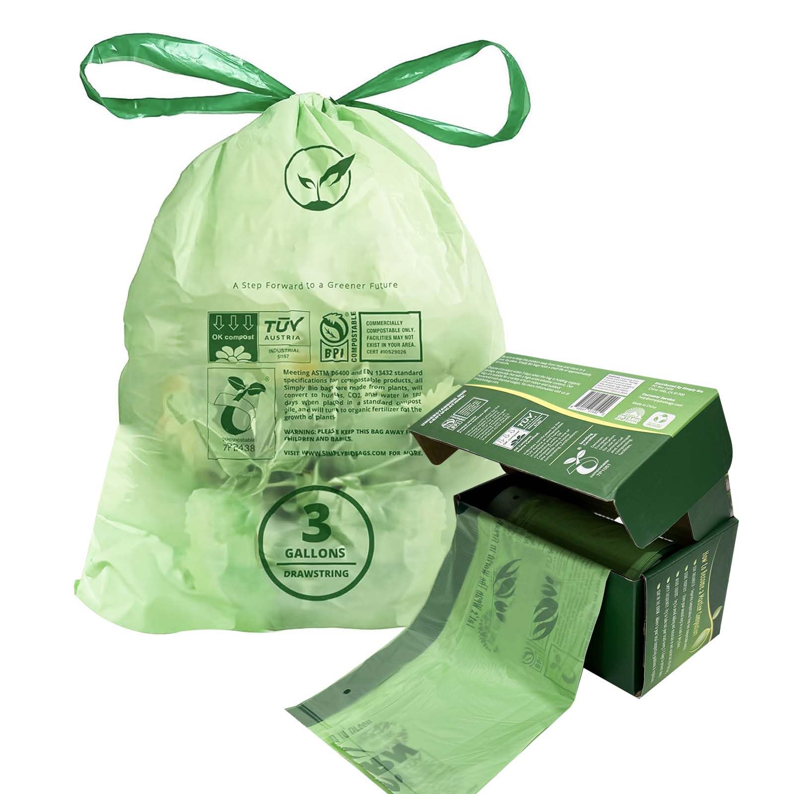 3 Gallon Compostable Trash Bags Drawstring (50 Count)